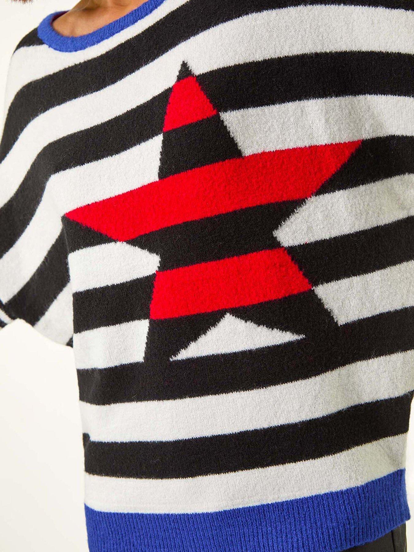  image of roman-star-striped-colour-block-knit-jumper-black