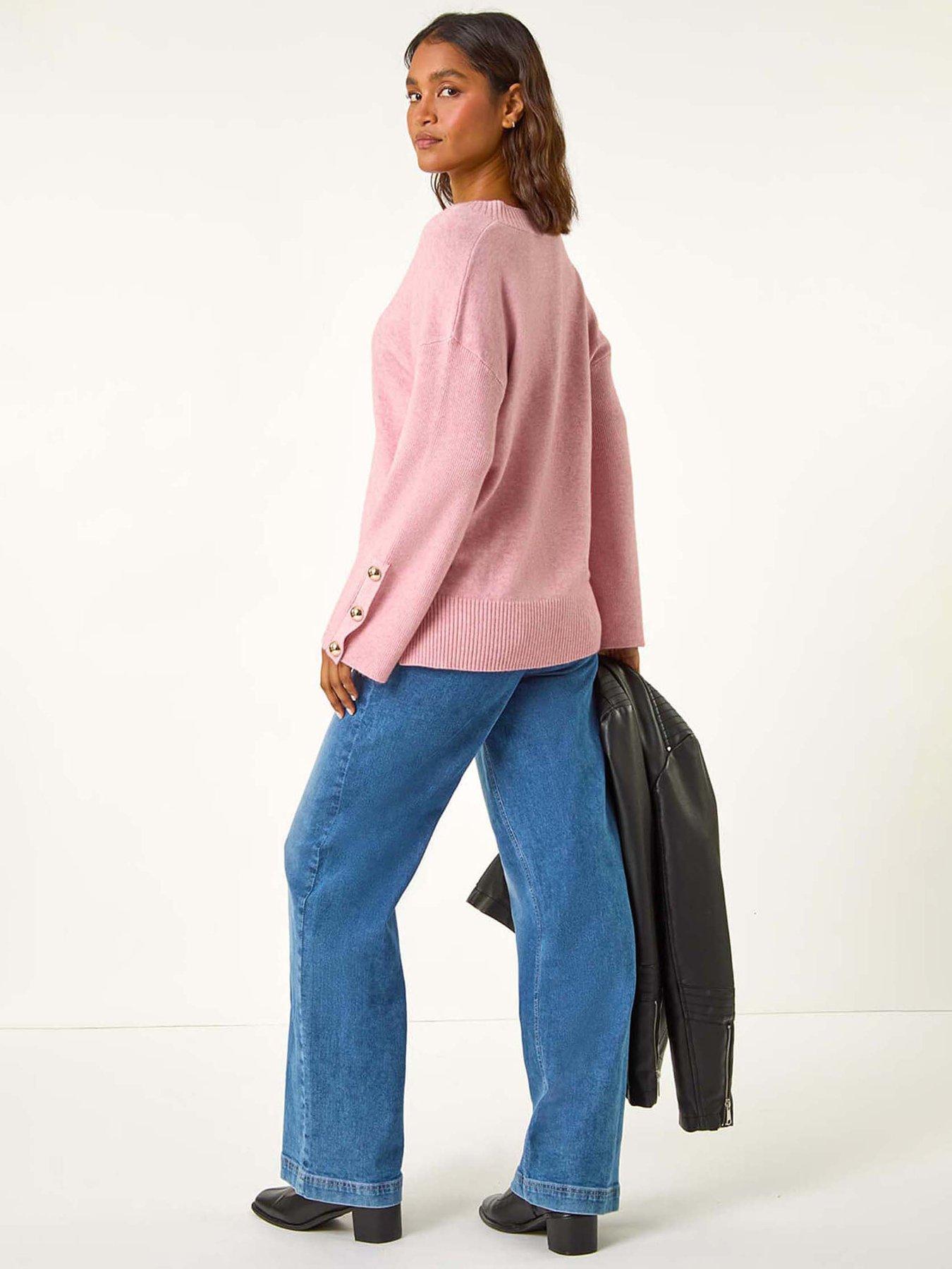 image of roman-button-detail-v-neck-jumper-pink