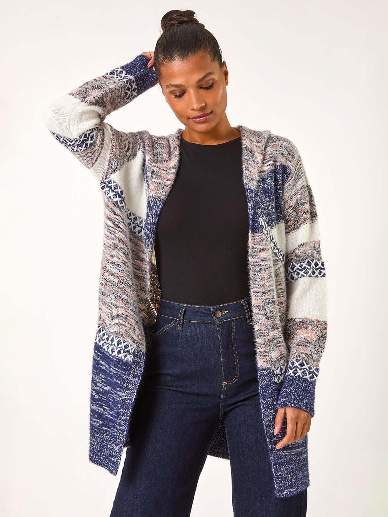  image of roman-hooded-colour-block-stitch-cardigan-black