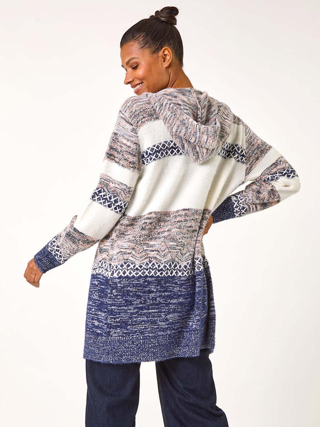  image of roman-hooded-colour-block-stitch-cardigan-black