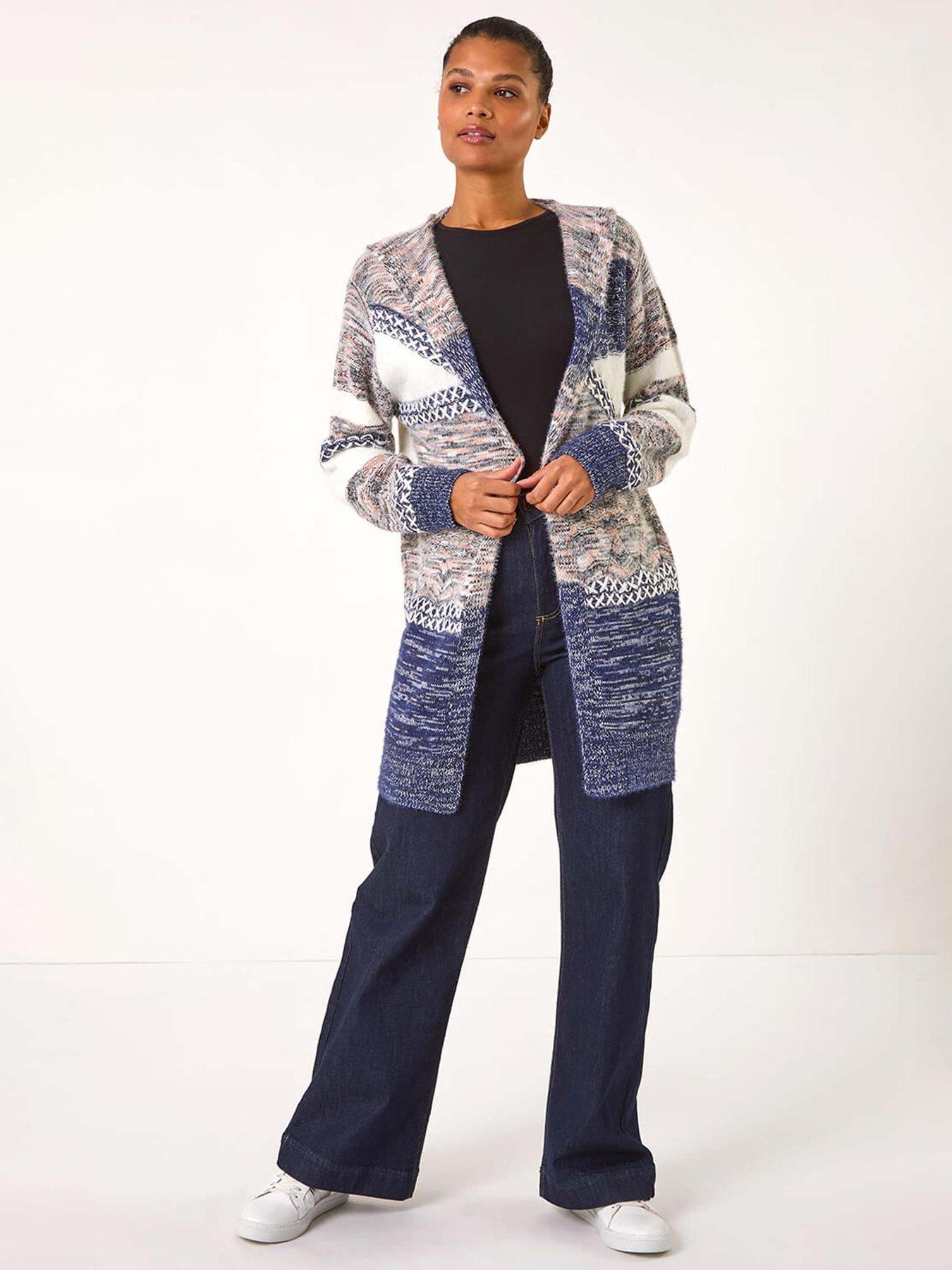  image of roman-hooded-colour-block-stitch-cardigan-black