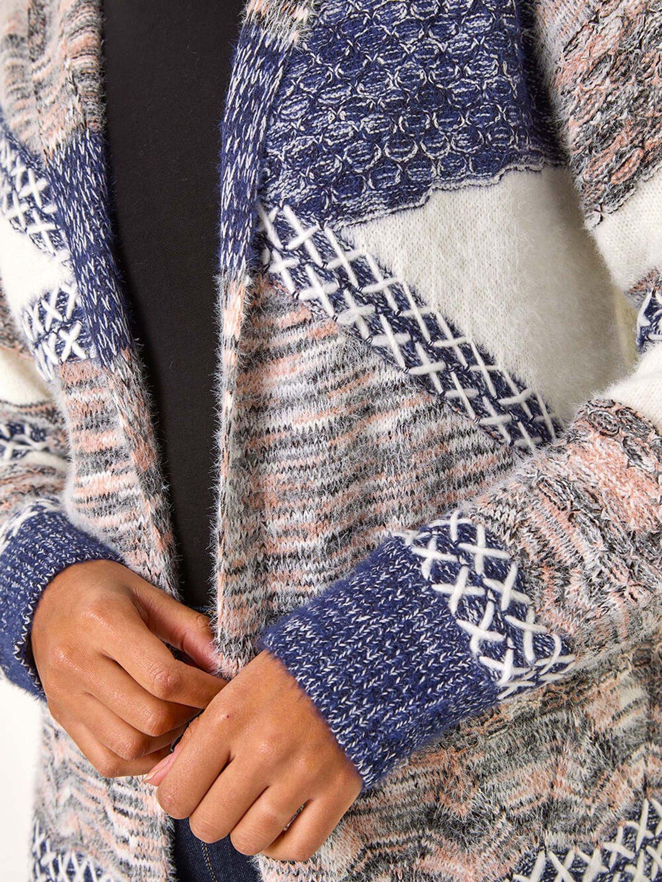  image of roman-hooded-colour-block-stitch-cardigan-black