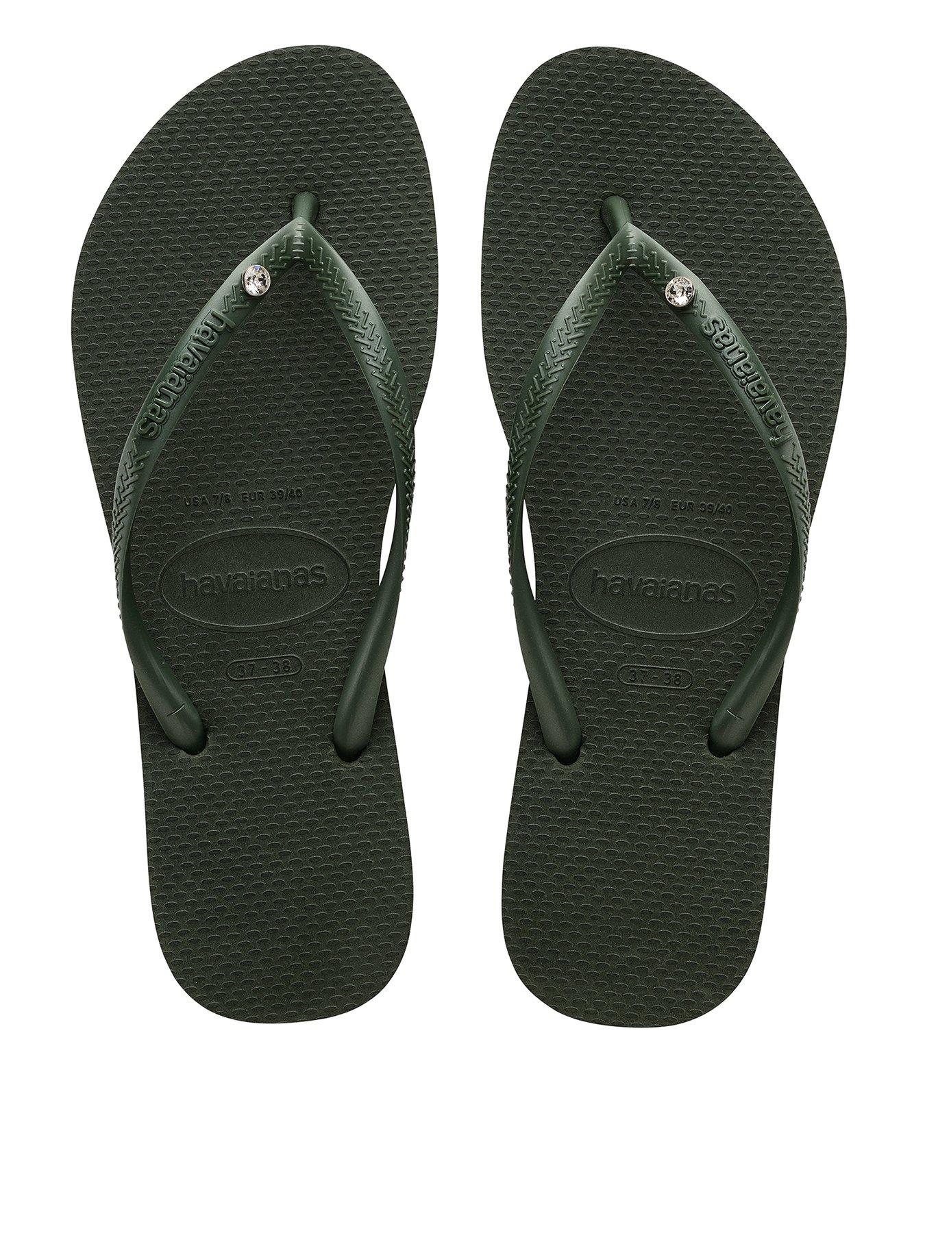 Havaianas Slim Crystal Flip Flops - Olive
