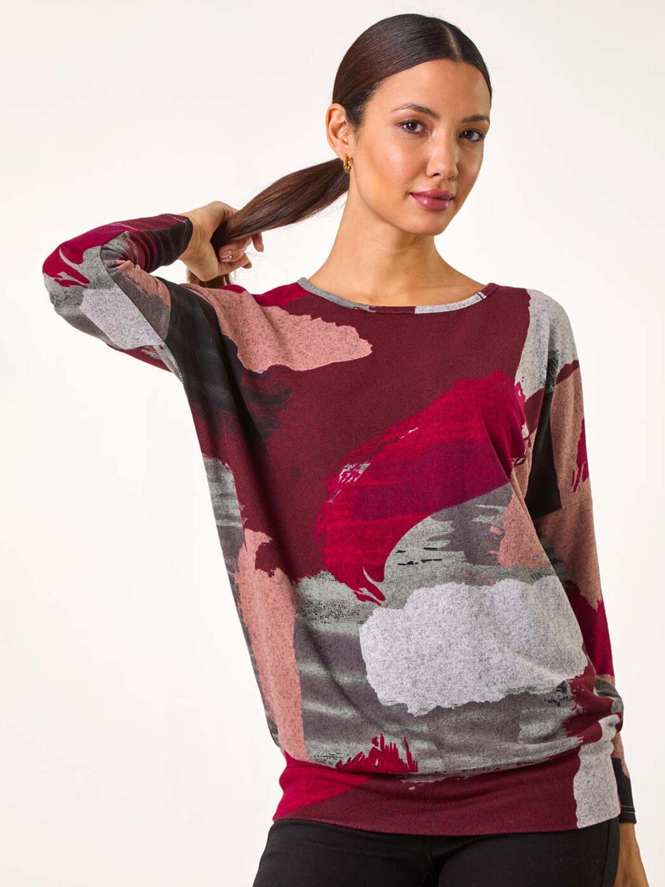 Roman Abstract Print Banded Hem Top - Red
