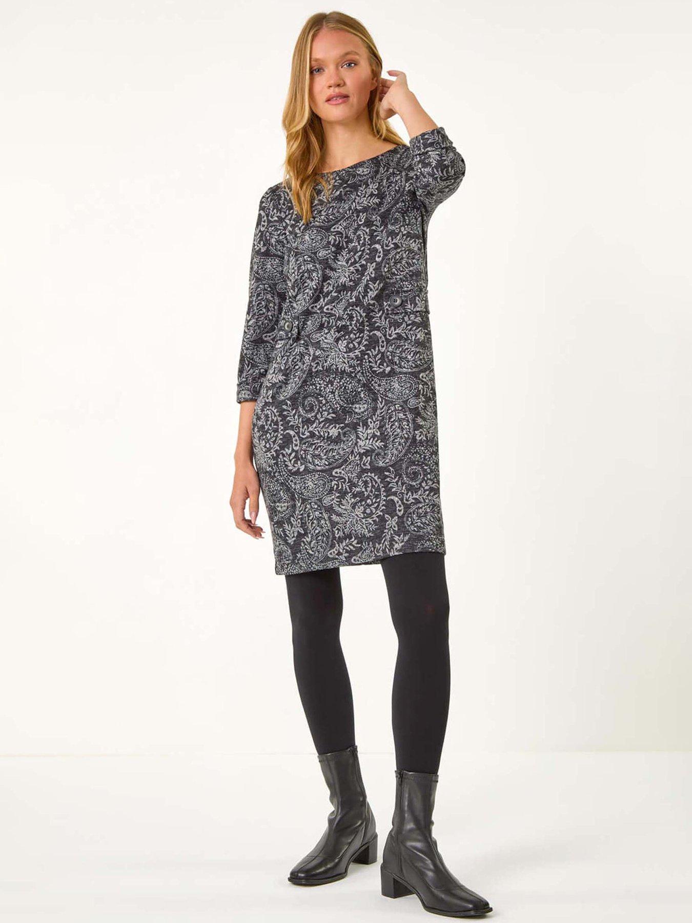 Roman Paisley Button Detail Shift Dress - Grey