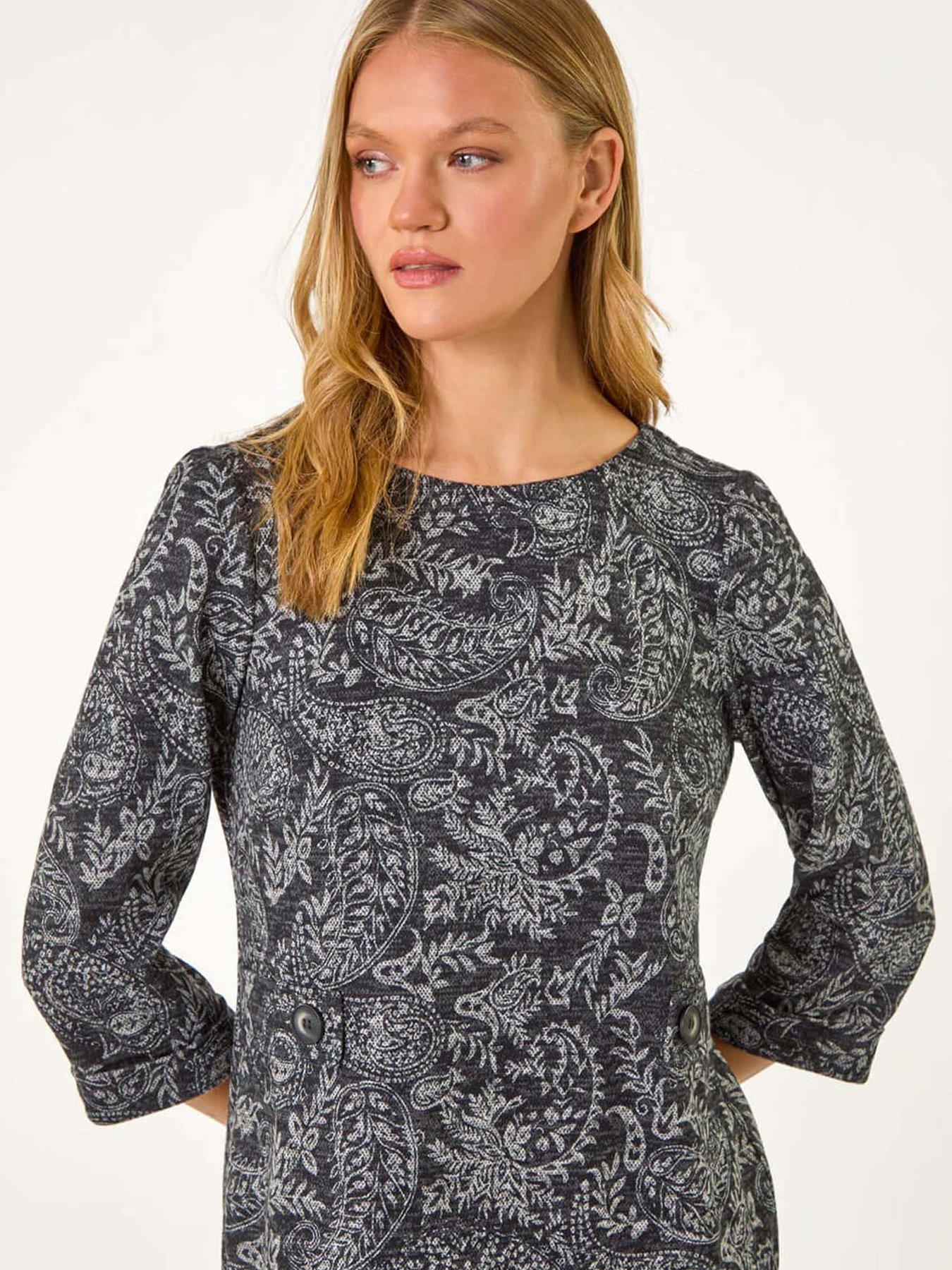  image of roman-paisley-button-detail-shift-dress-grey
