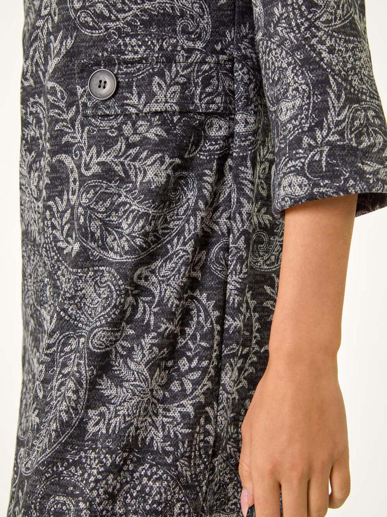  image of roman-paisley-button-detail-shift-dress-grey