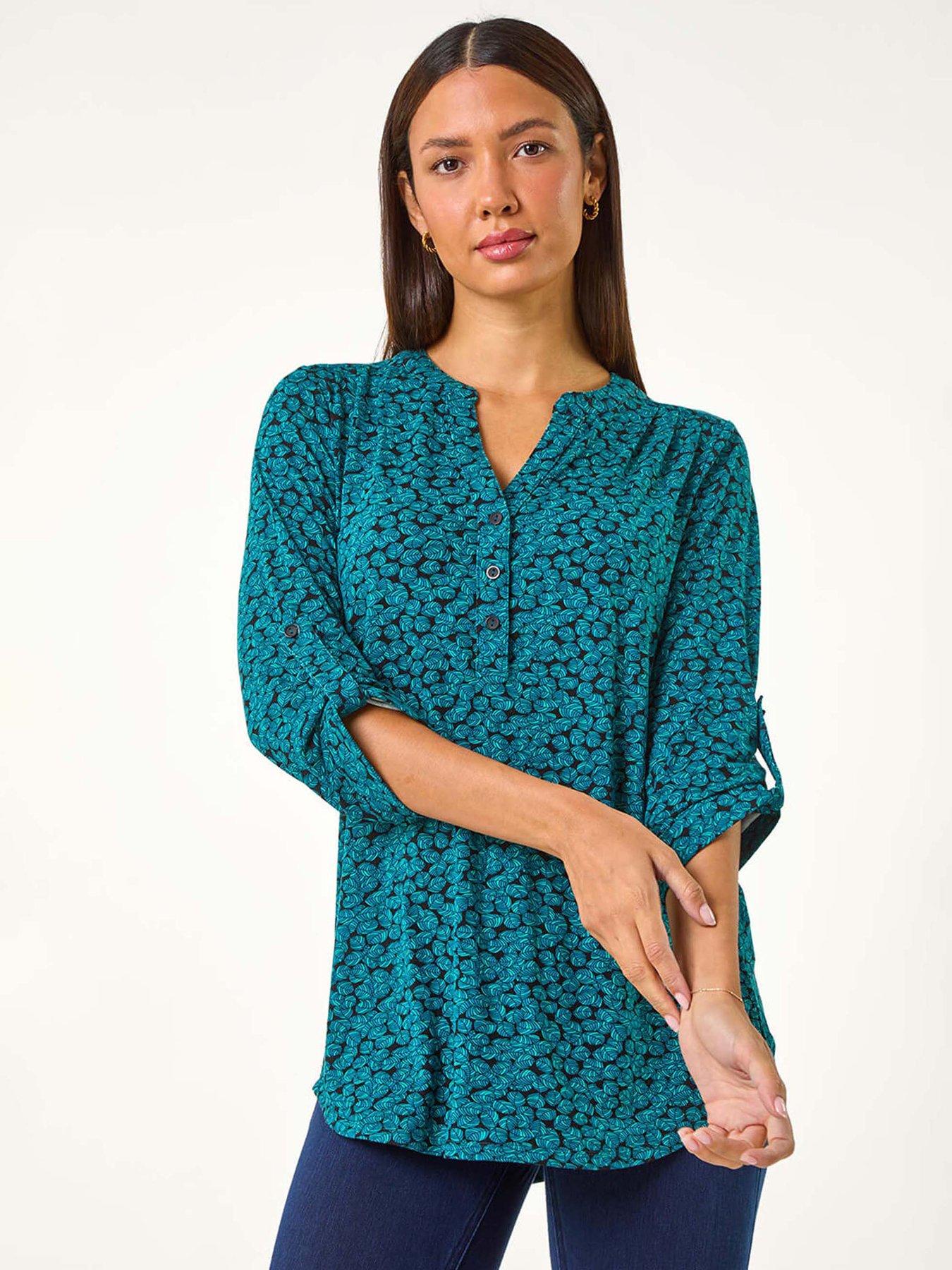undefined Leaf Print Button Detail Shirt - Green