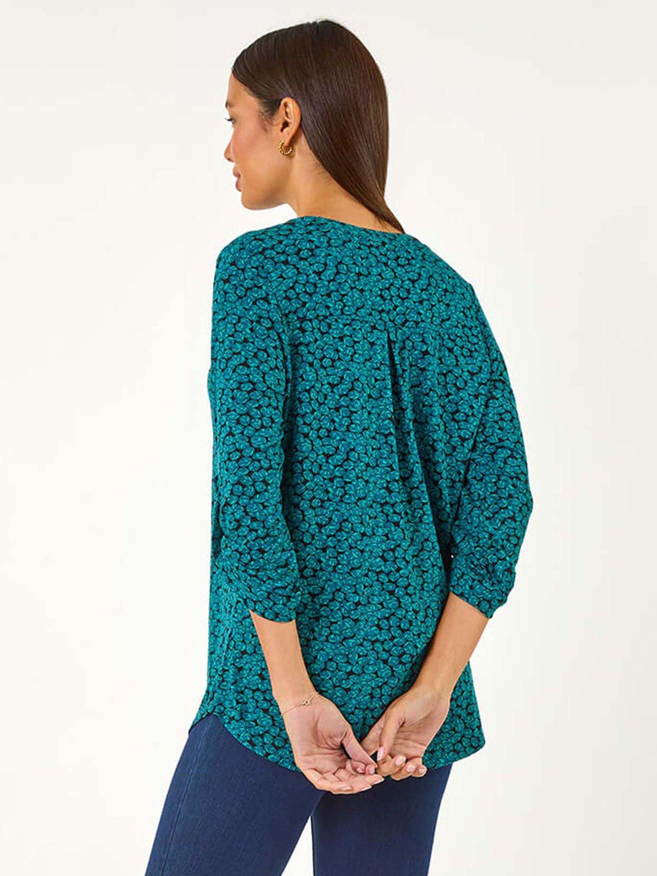  image of roman-leaf-print-button-detail-shirt-green