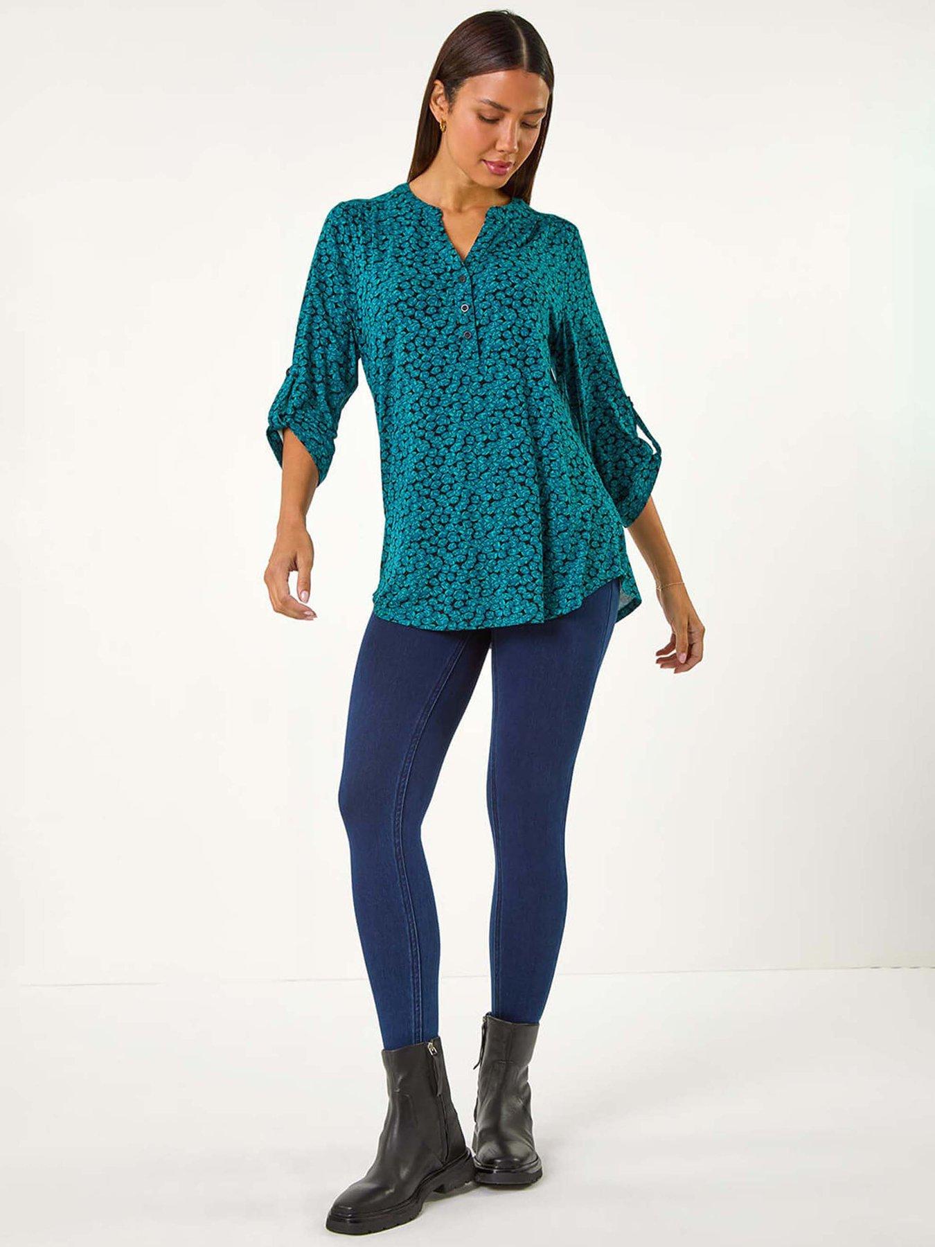  image of roman-leaf-print-button-detail-shirt-green