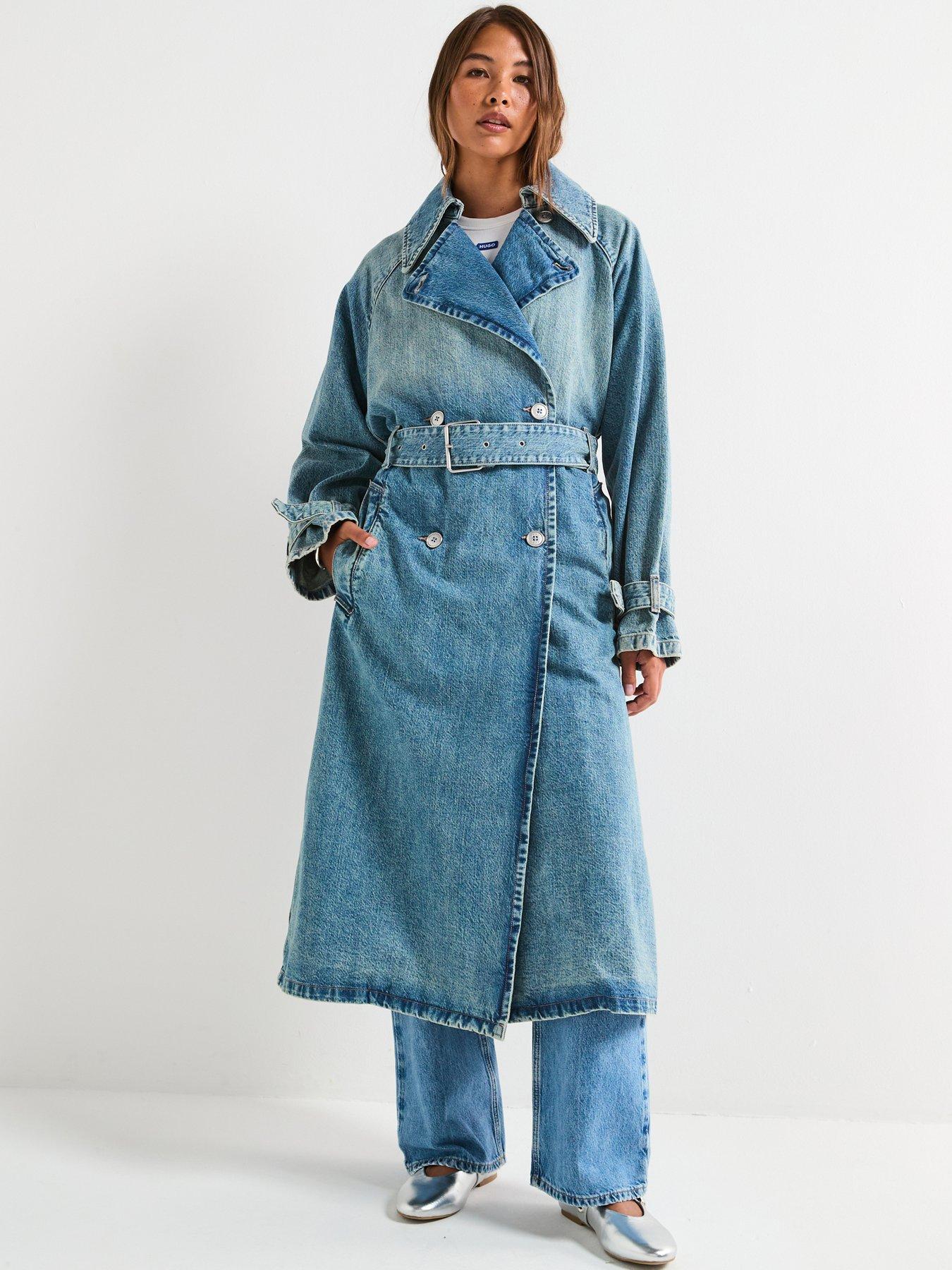 HUGO Garena Denim Trench Jacket - Blue