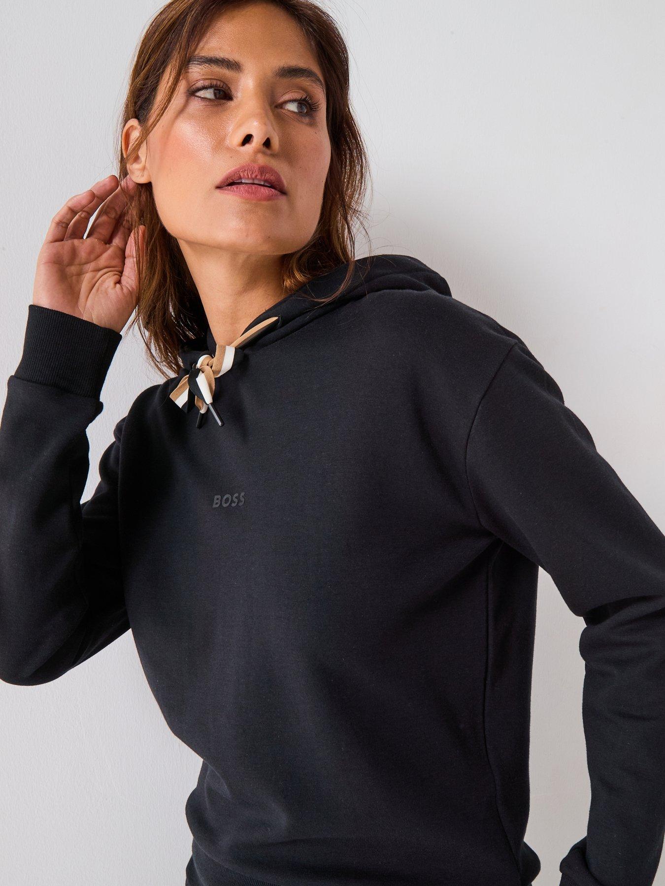 Image 4 of 4 of BOSS Logo Print Hoodie With Signature Stripe Cords - Black