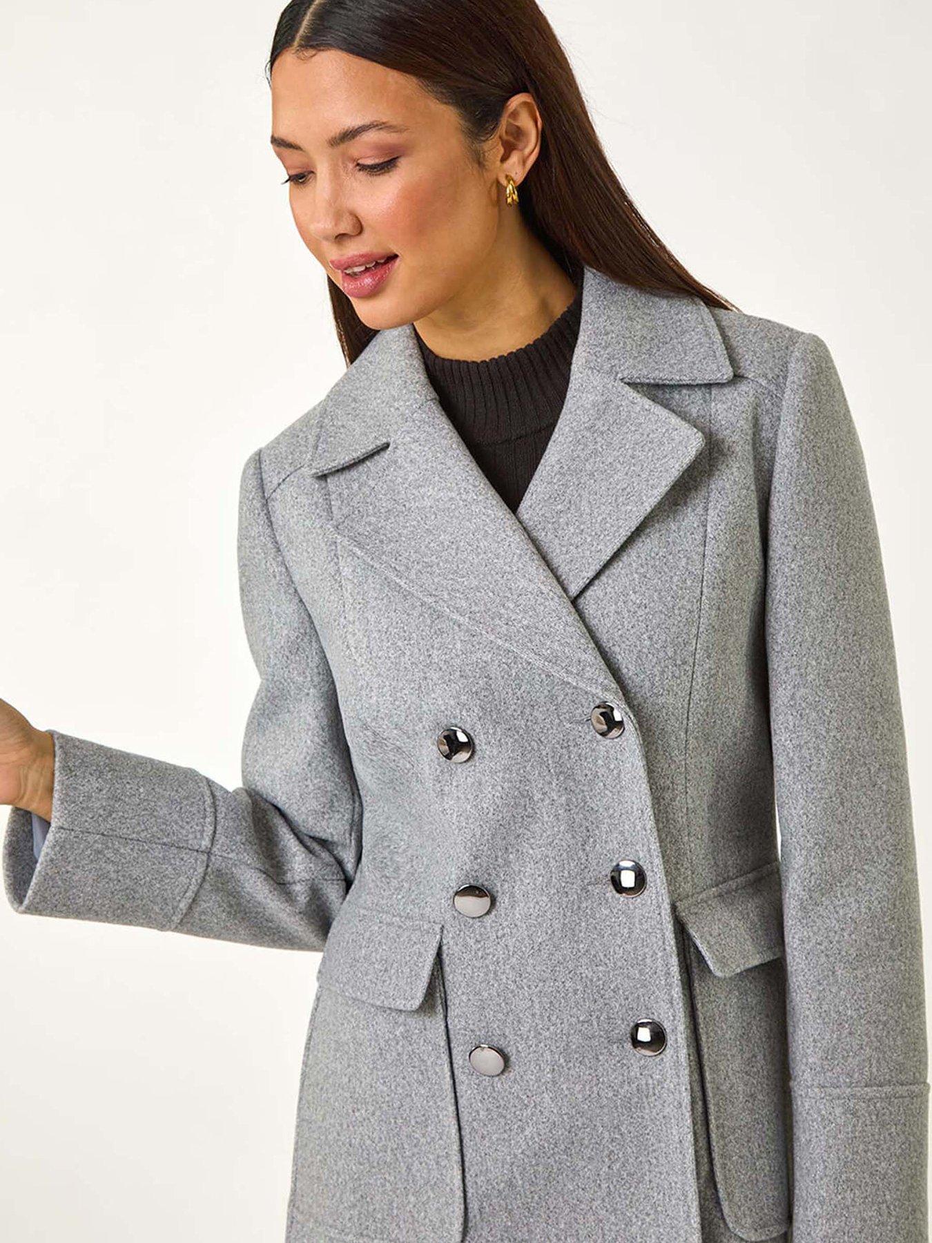 Image 4 of 5 of Roman Double Breasted Longline Coat - Grey