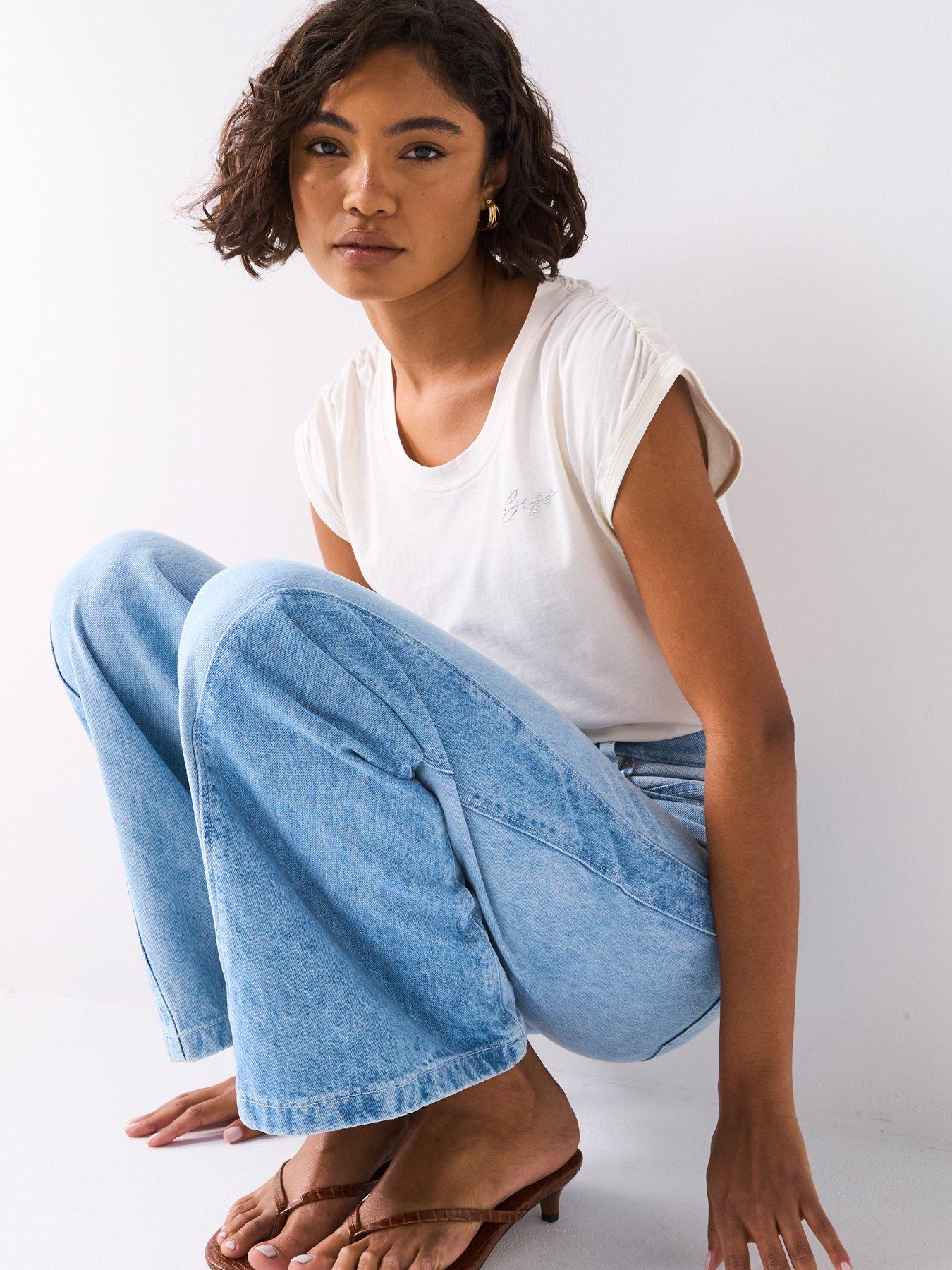 Image 6 of 6 of BOSS Cross Panel Jeans Wide Leg - Light Denim