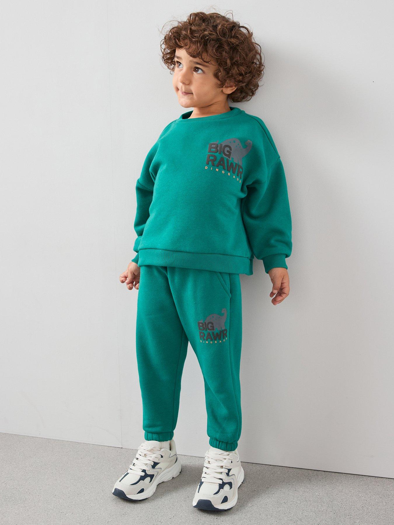 The Very Collection Boys Cuffed Leg Dinosaur Joggers - Green