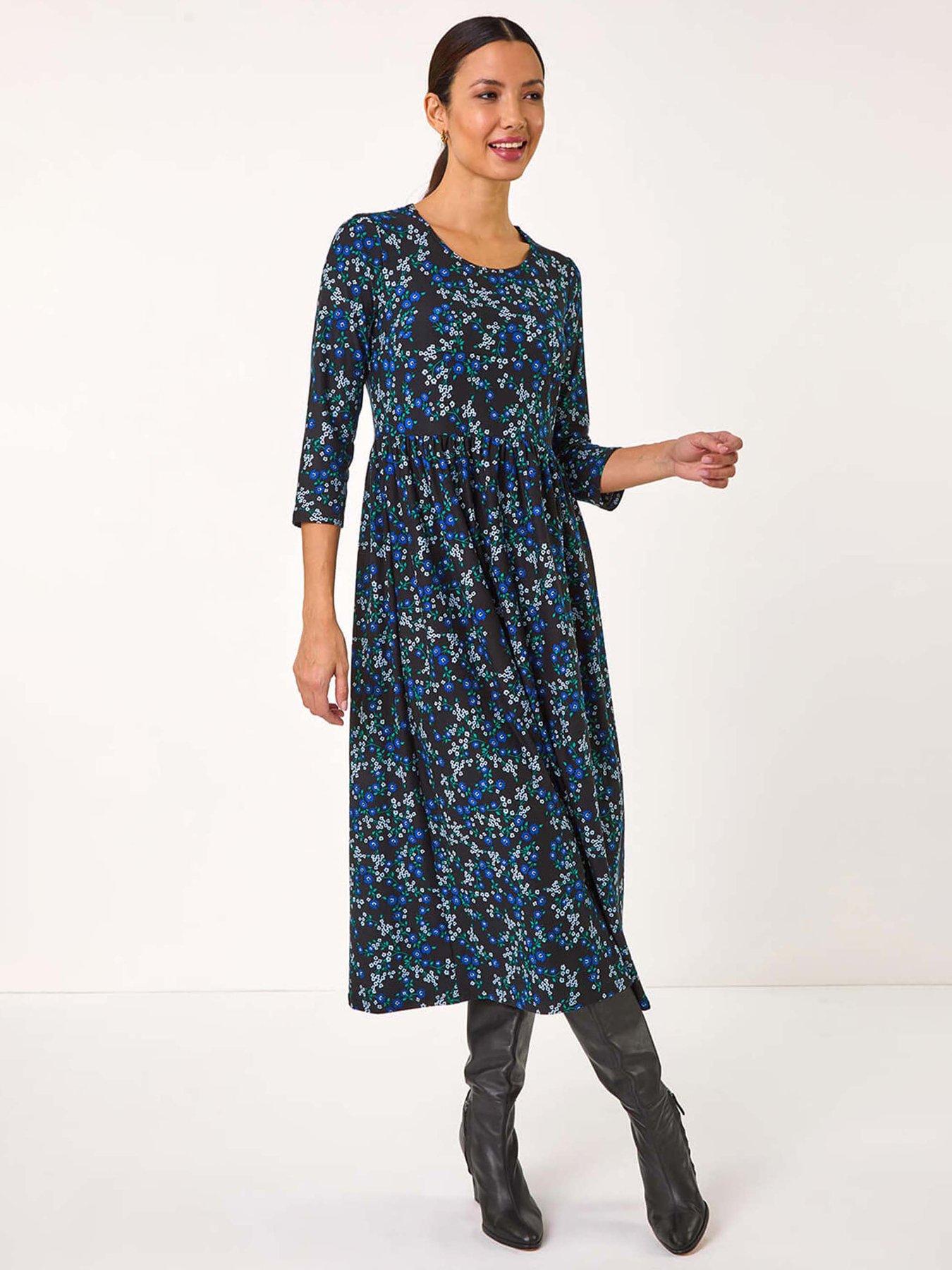  image of roman-gathered-waist-floral-midi-dress-blue