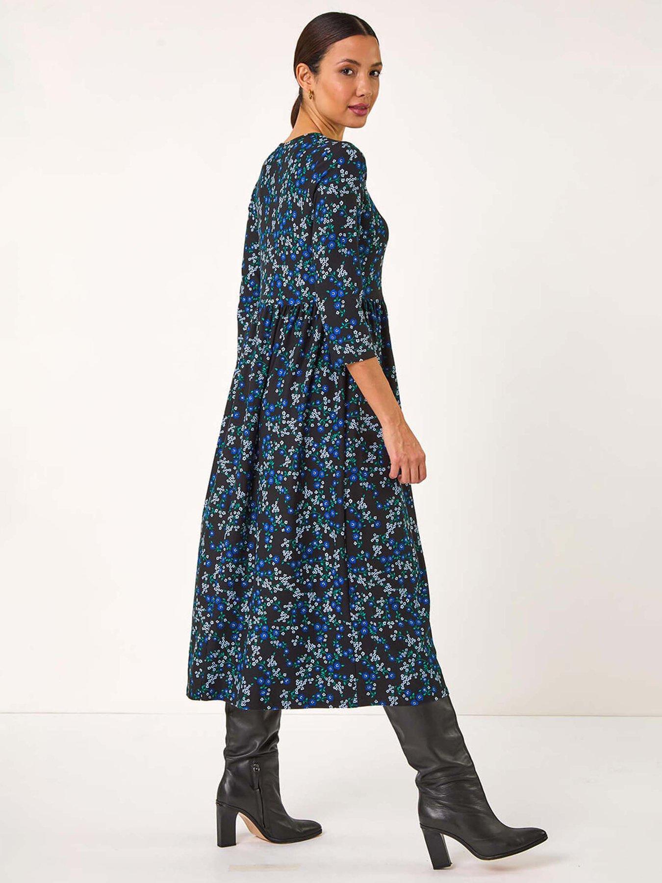  image of roman-gathered-waist-floral-midi-dress-blue