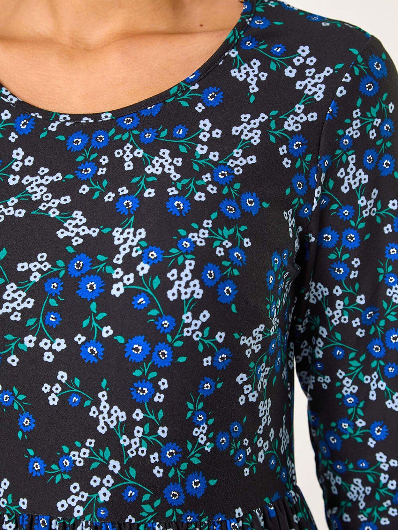  image of roman-gathered-waist-floral-midi-dress-blue