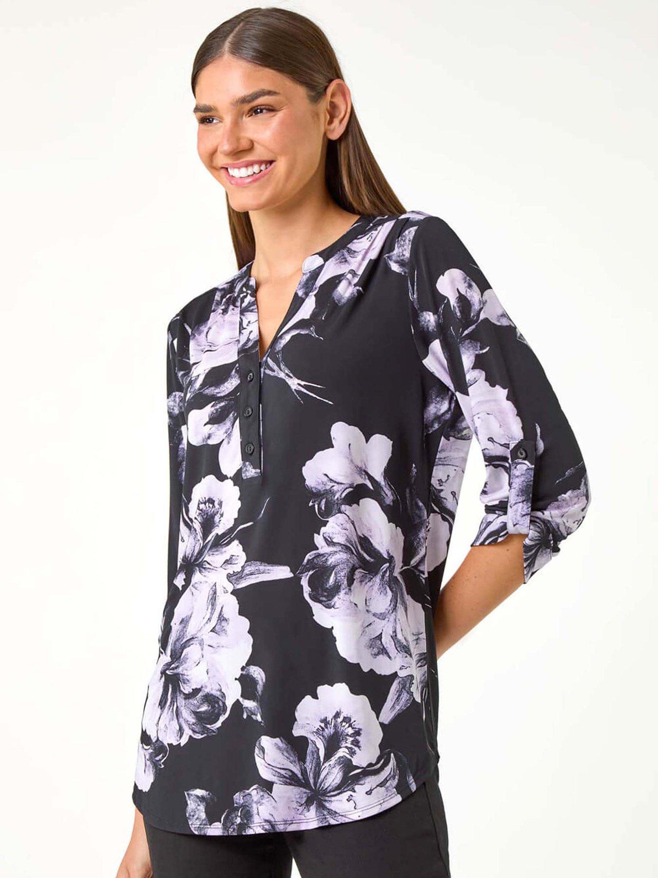roman-floral-print-notch-neck-top-purple