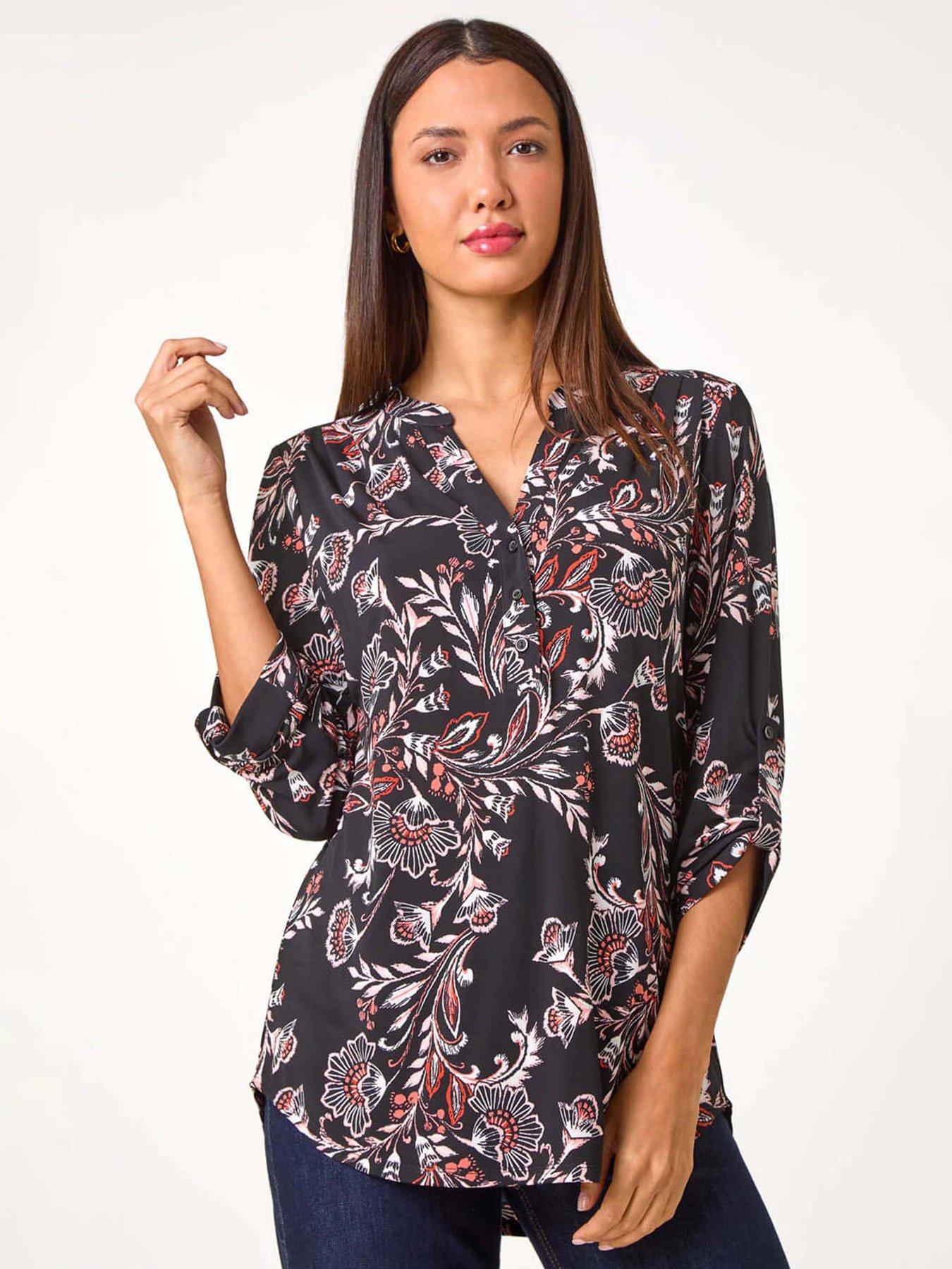 roman-floral-print-stretch-shirt-orange