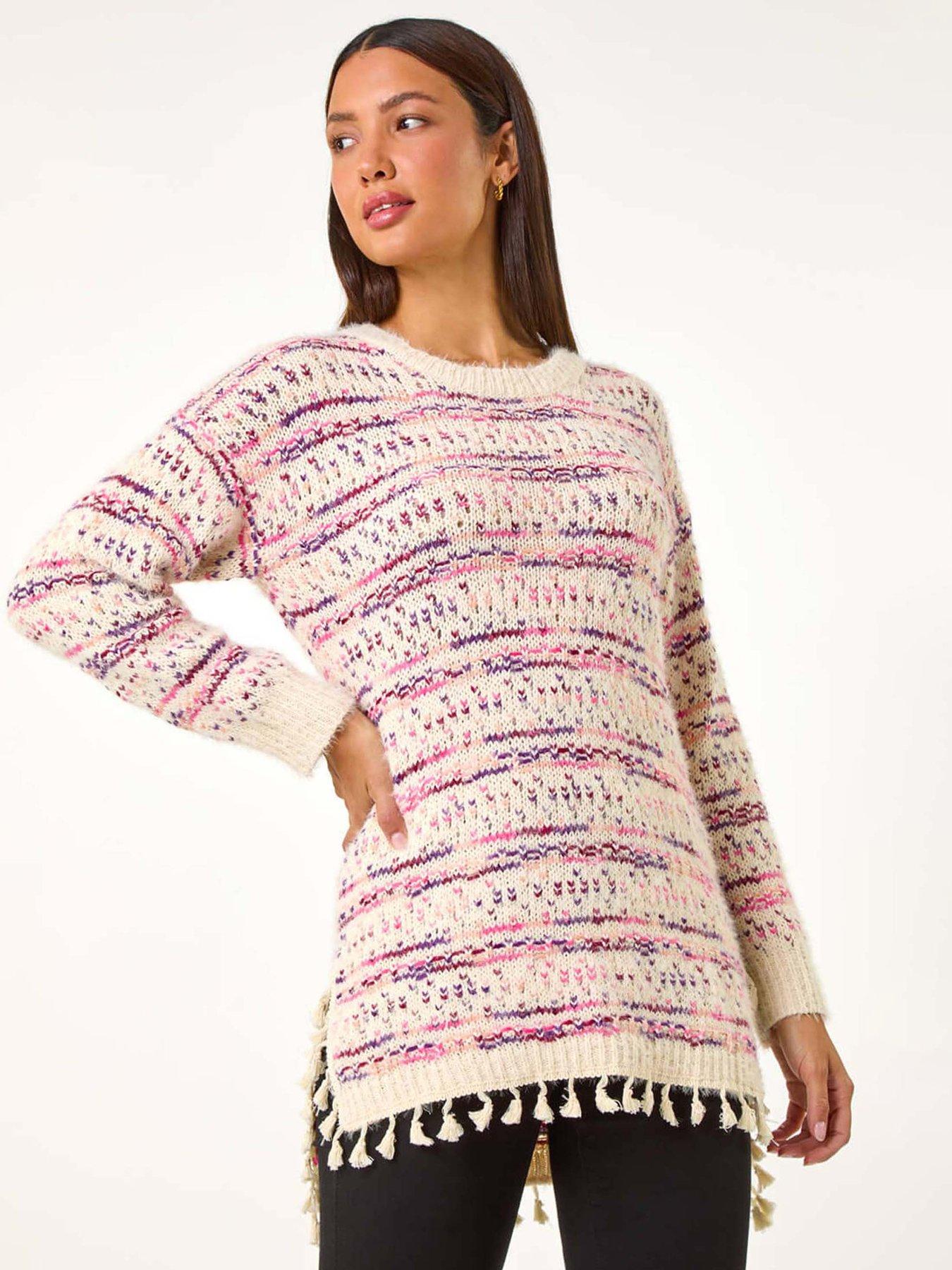  image of roman-boucle-fringe-hem-tunic-jumper-pink