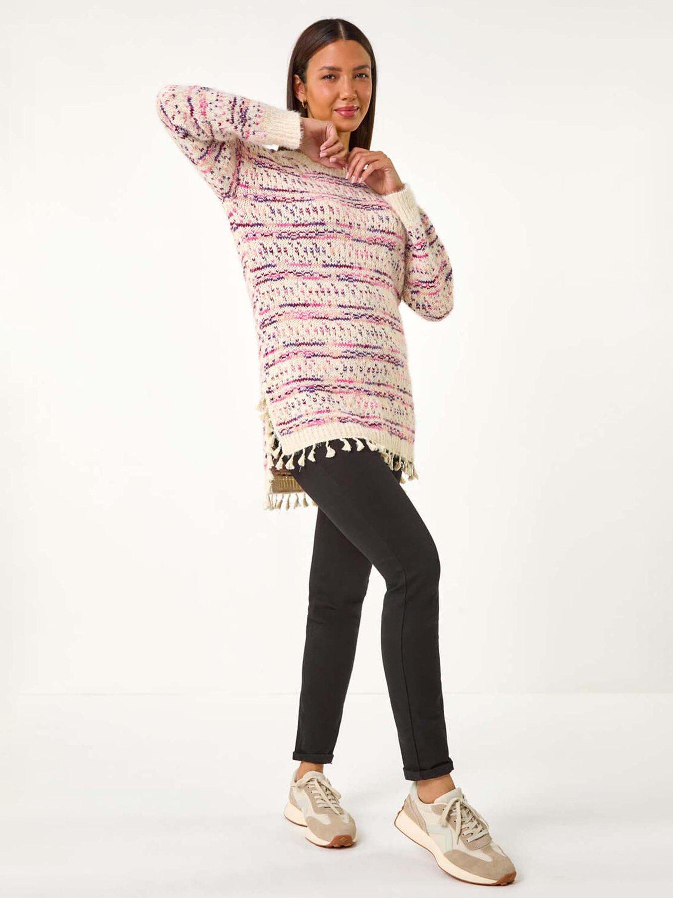  image of roman-boucle-fringe-hem-tunic-jumper-pink
