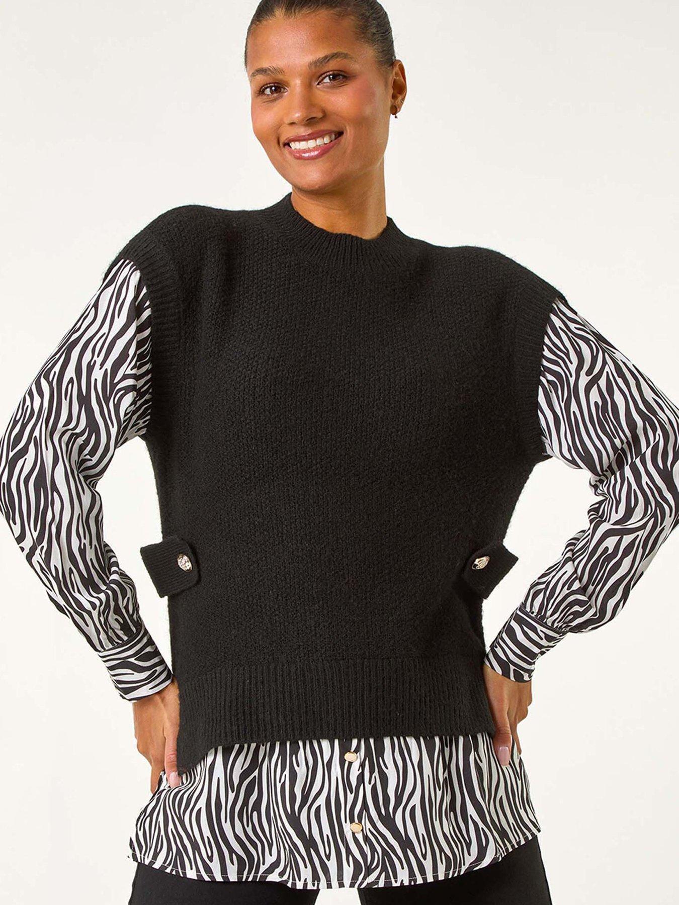  image of roman-2-in-1-animal-print-knit-jumper-black