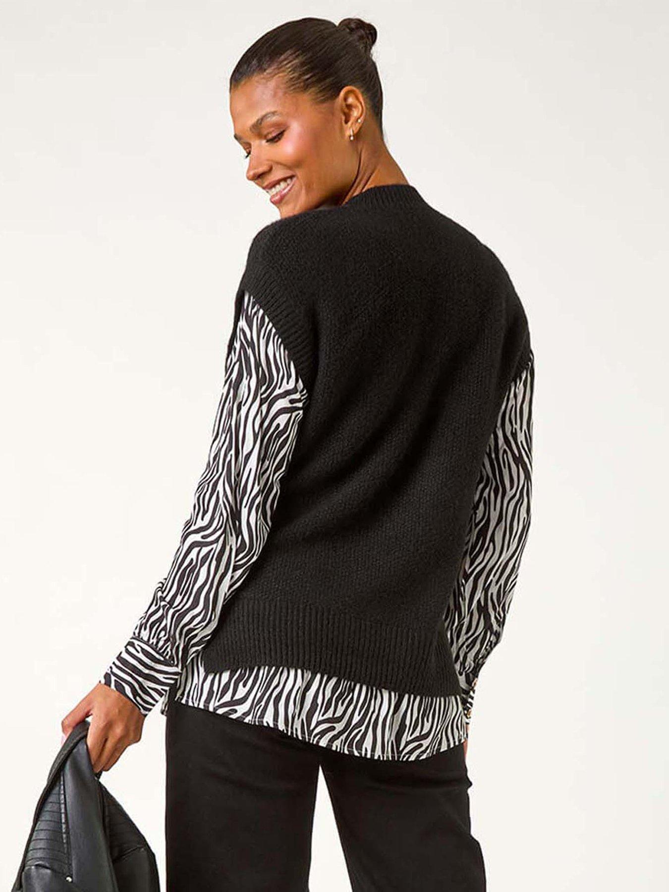 stillFront image of roman-2-in-1-animal-print-knit-jumper-black