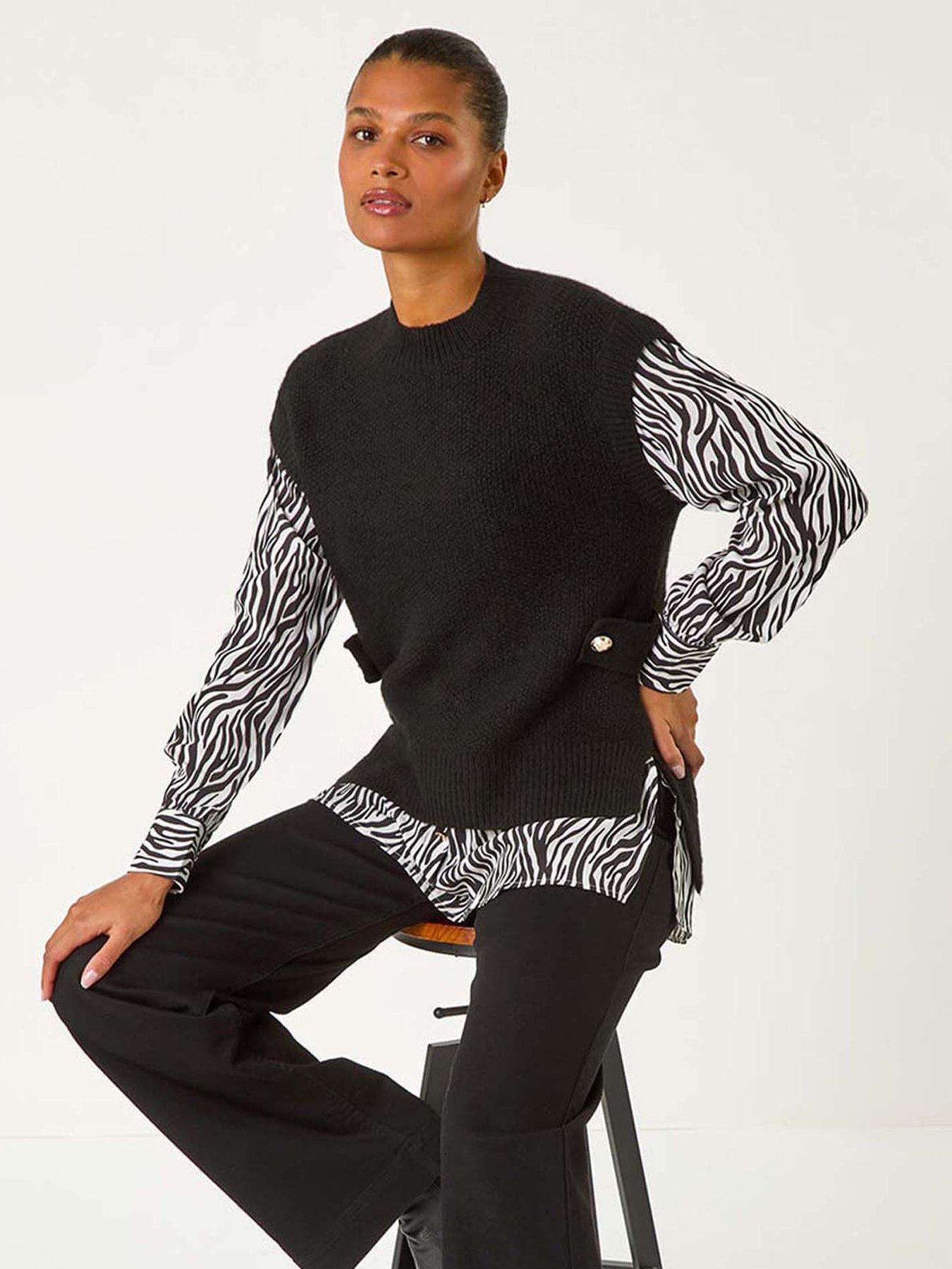  image of roman-2-in-1-animal-print-knit-jumper-black