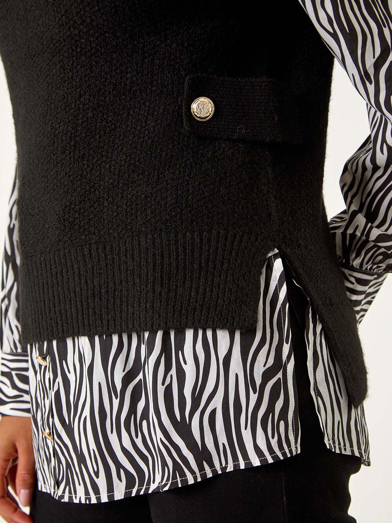  image of roman-2-in-1-animal-print-knit-jumper-black