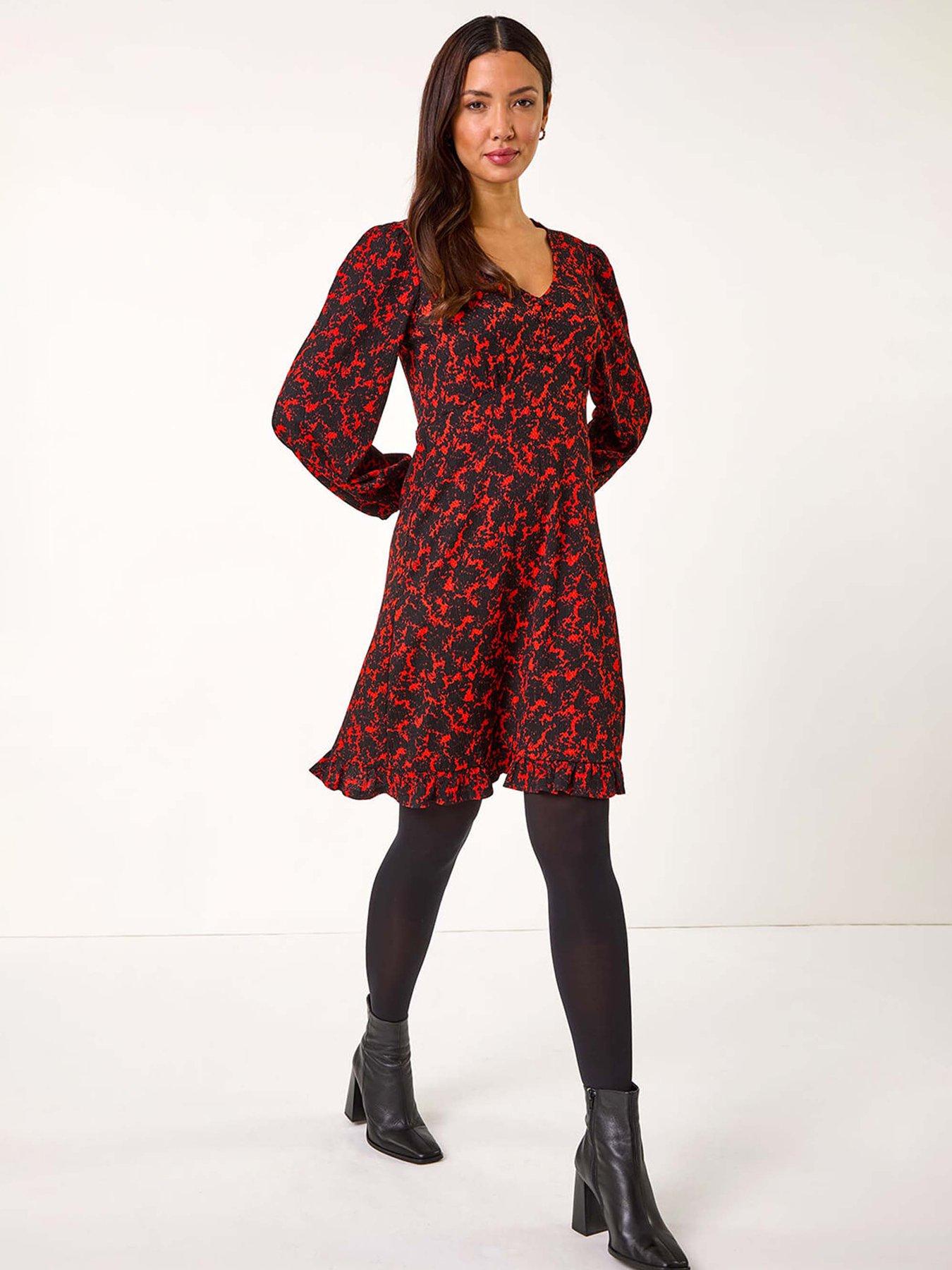 Roman Abstract Print V-neck Short Dress - Orange
