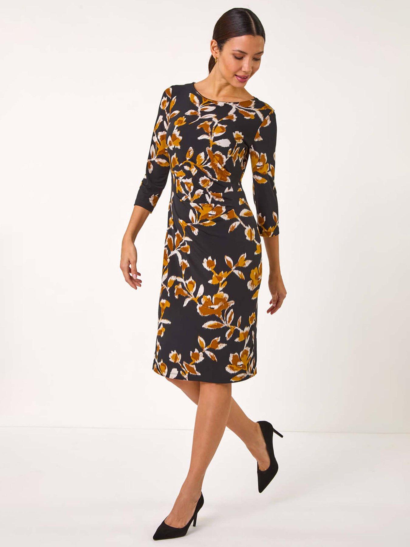 roman-abstract-side-ruched-dress-yellow