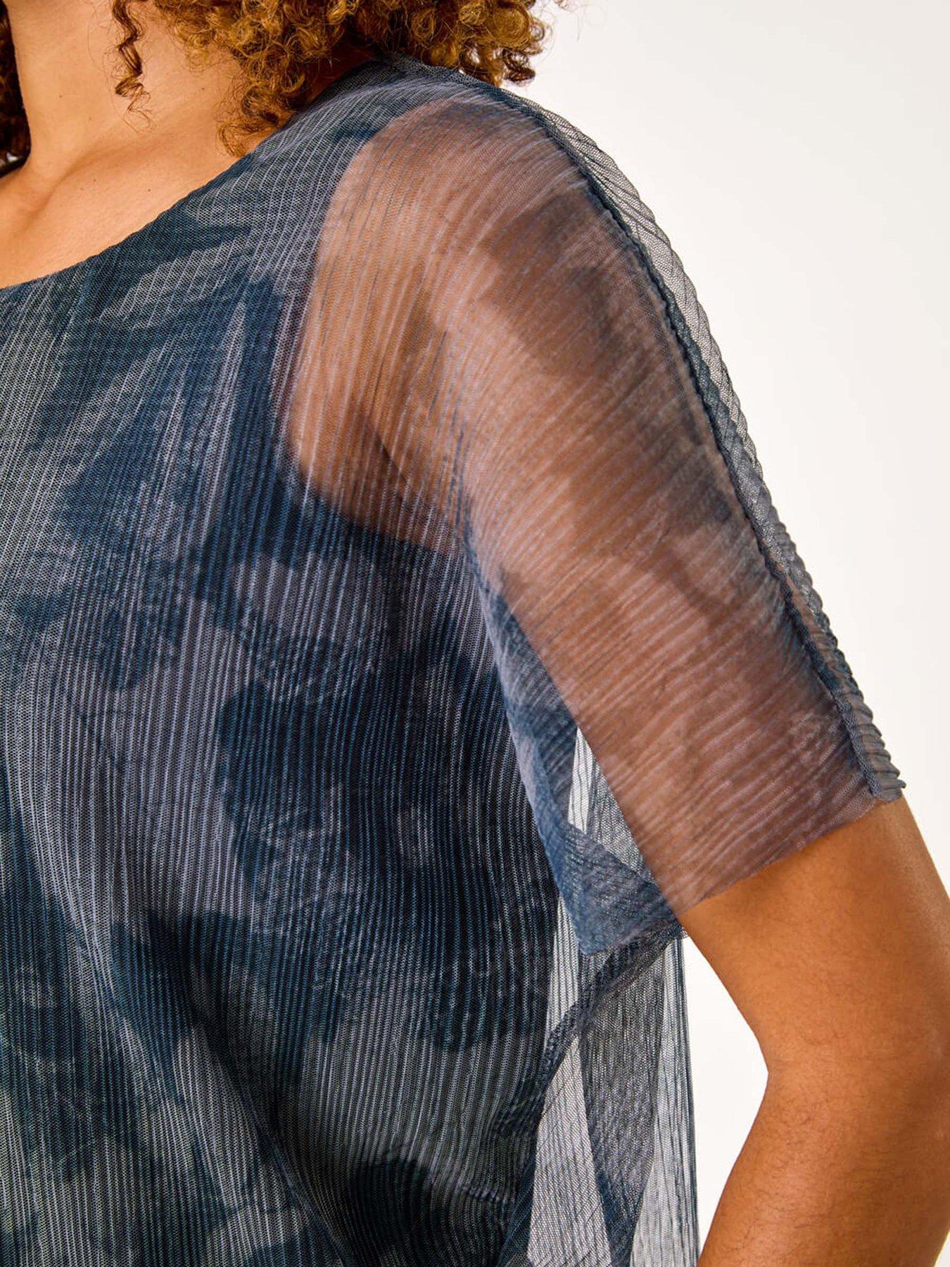  image of roman-floral-plisse-bubble-hem-top-grey
