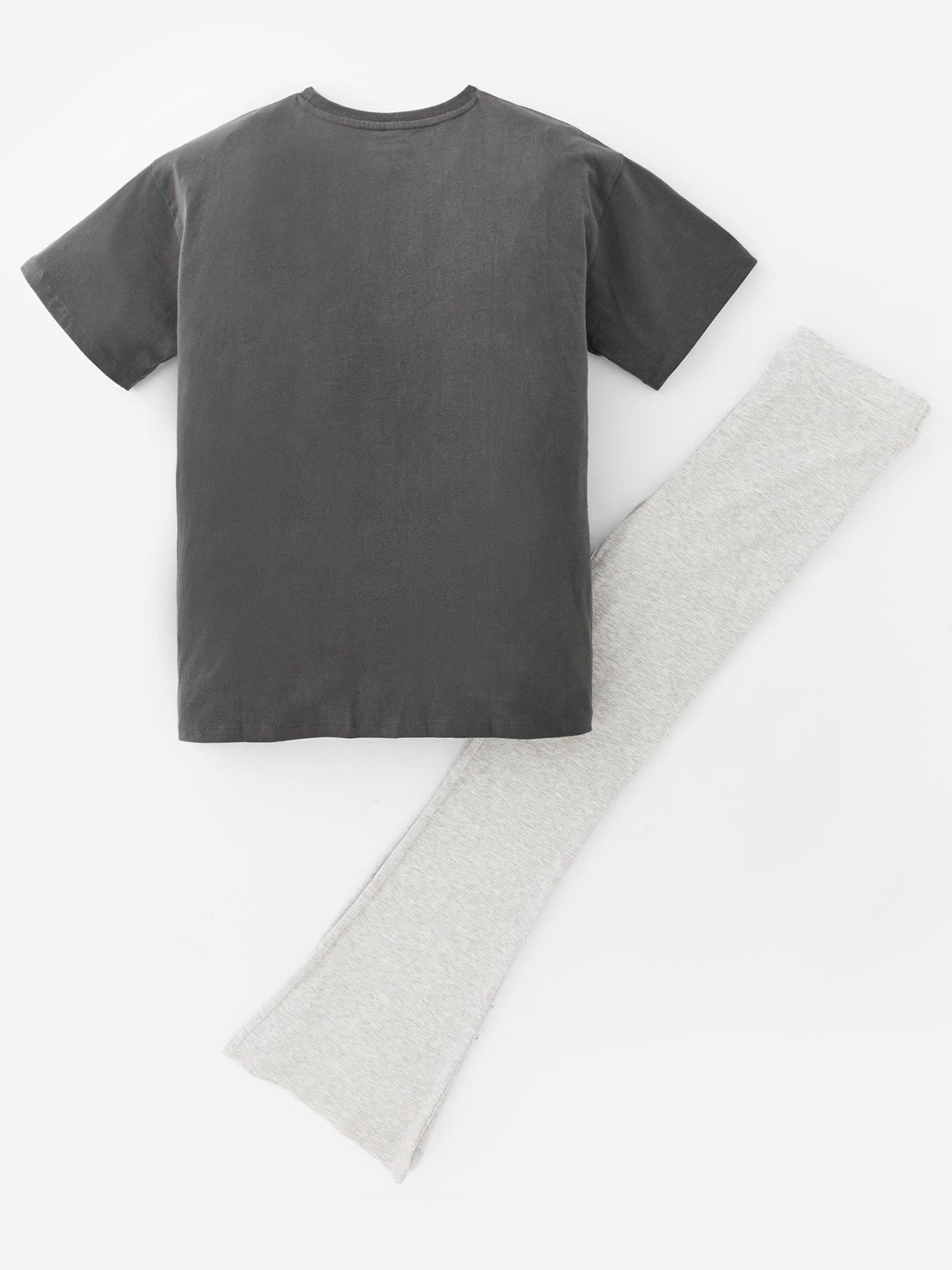 Image 2 of 4 of V by Very Girls Butterfly T-Shirt And Flare Legging - Charcoal Grey