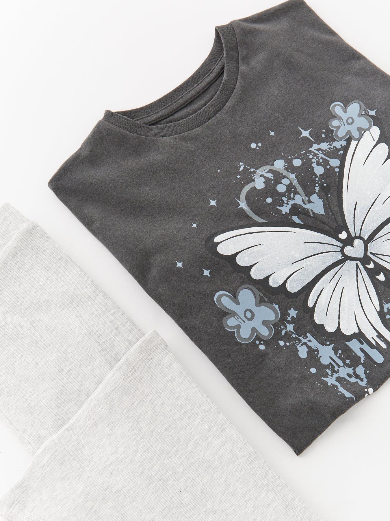 Image 3 of 4 of V by Very Girls Butterfly T-Shirt And Flare Legging - Charcoal Grey