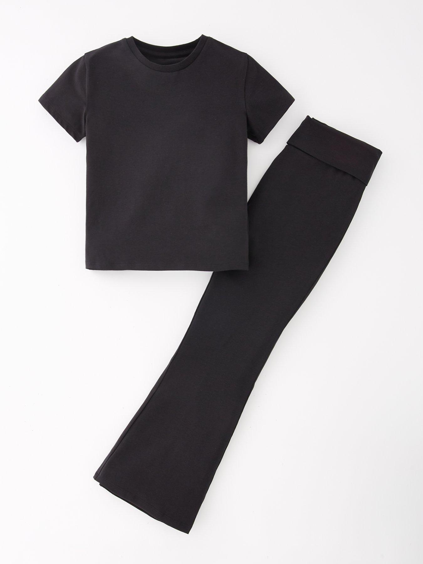 undefined Girls Folder Over Waist Legging And Tshirt Set - Black