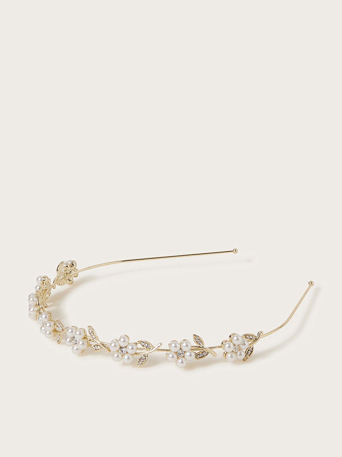 undefined Girls Pearly Flower Girl Metal Headband - Light Cream