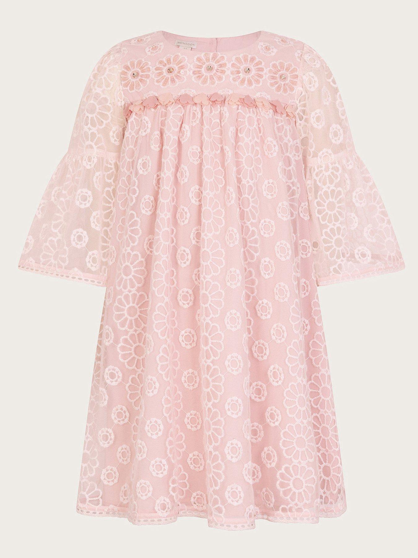  image of monsoon-girls-floral-embroidered-flute-sleeve-dress-pink