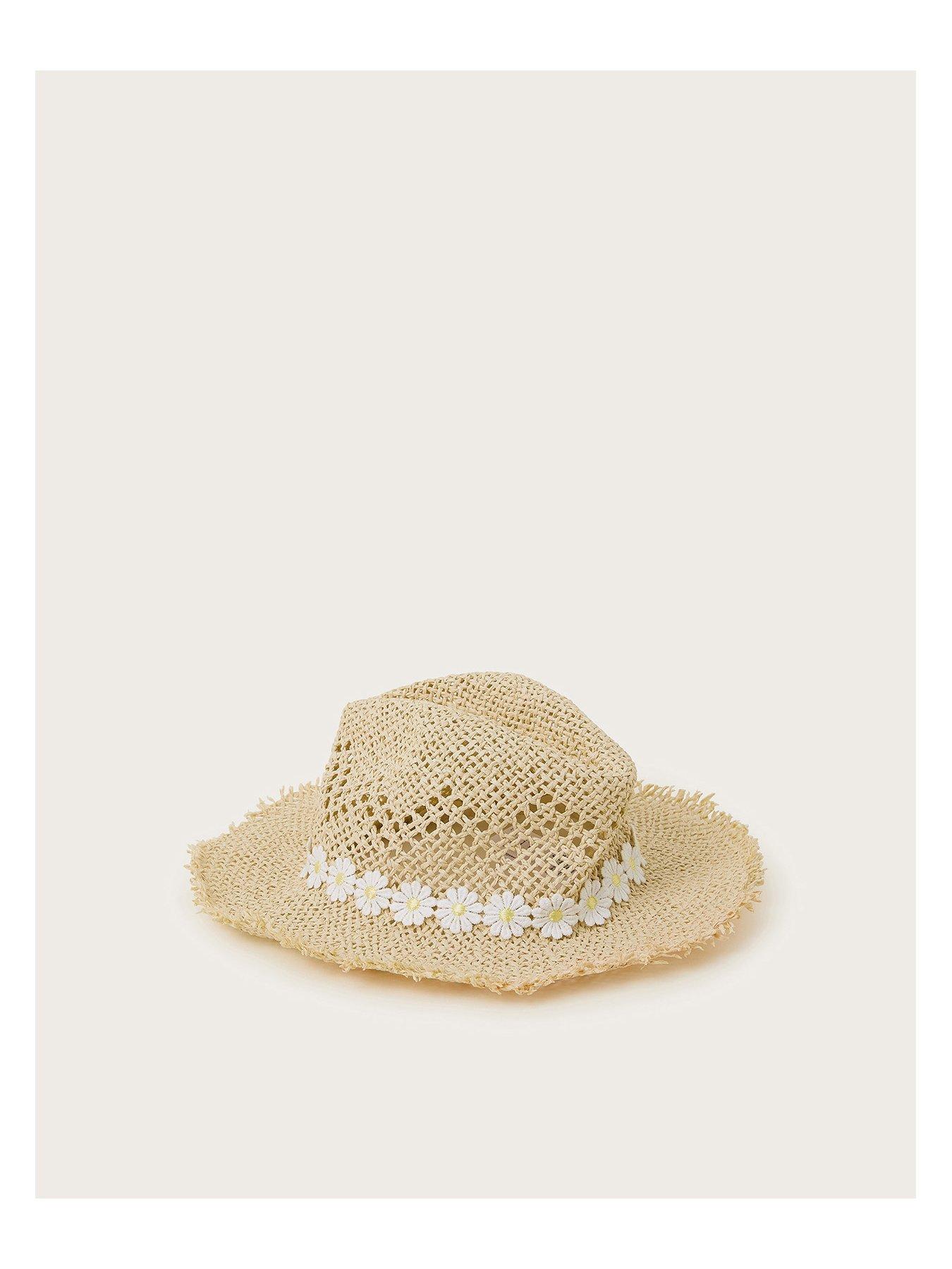  image of monsoon-girls-daisy-chain-floppy-straw-hat-light-cream