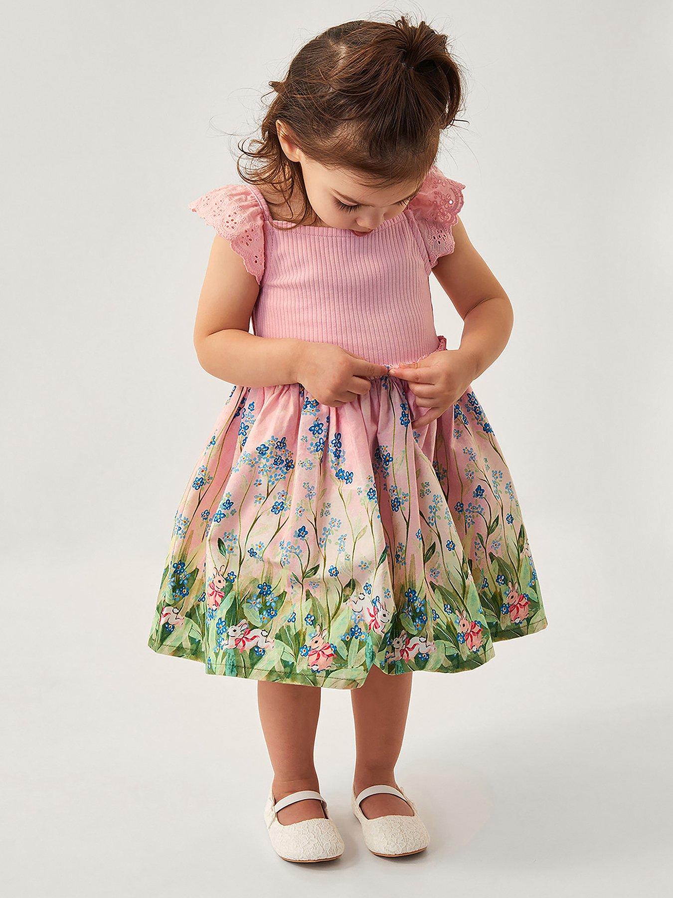  image of monsoon-baby-girls-bunny-scene-dress-pink