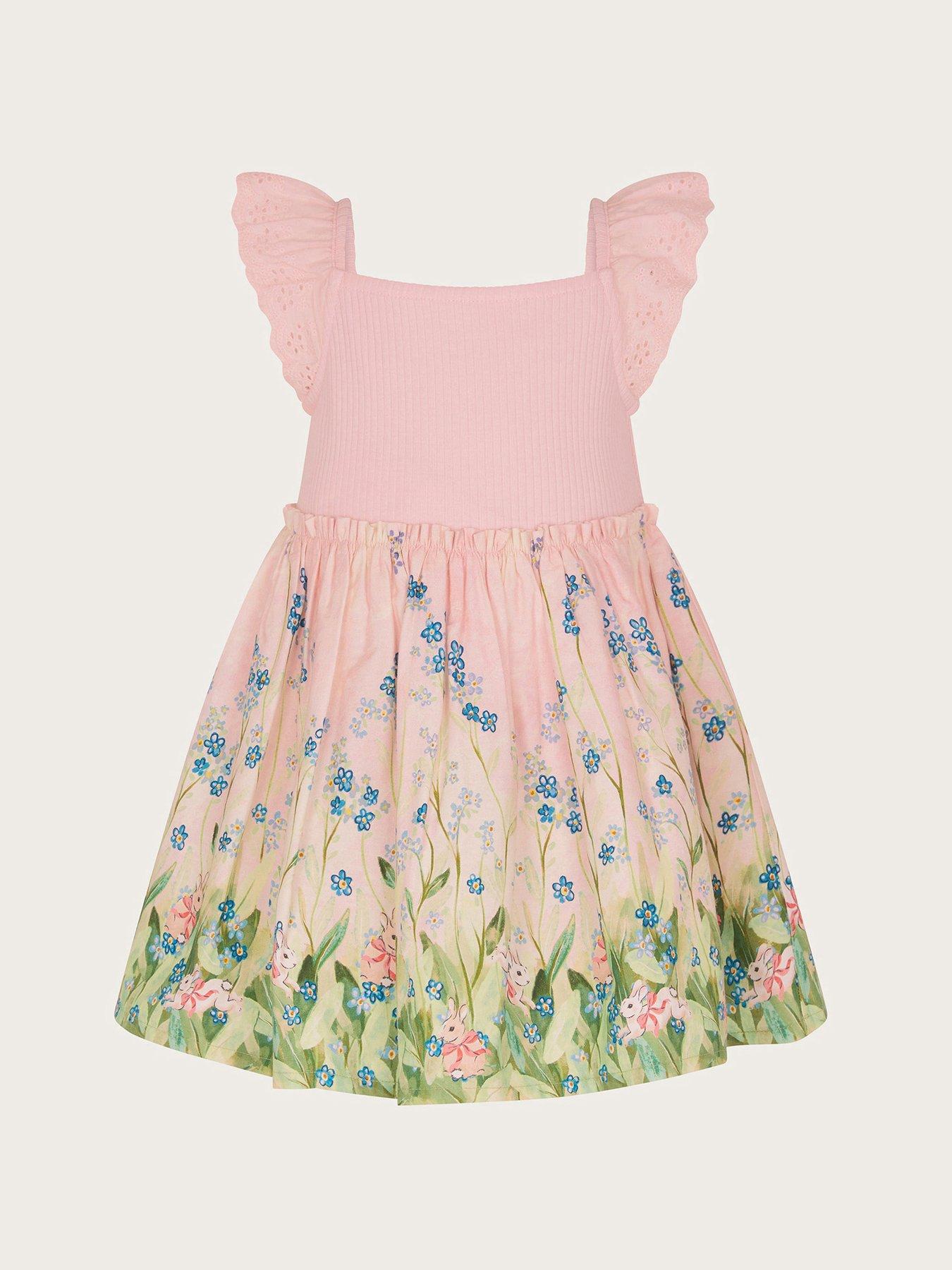  image of monsoon-baby-girls-bunny-scene-dress-pink