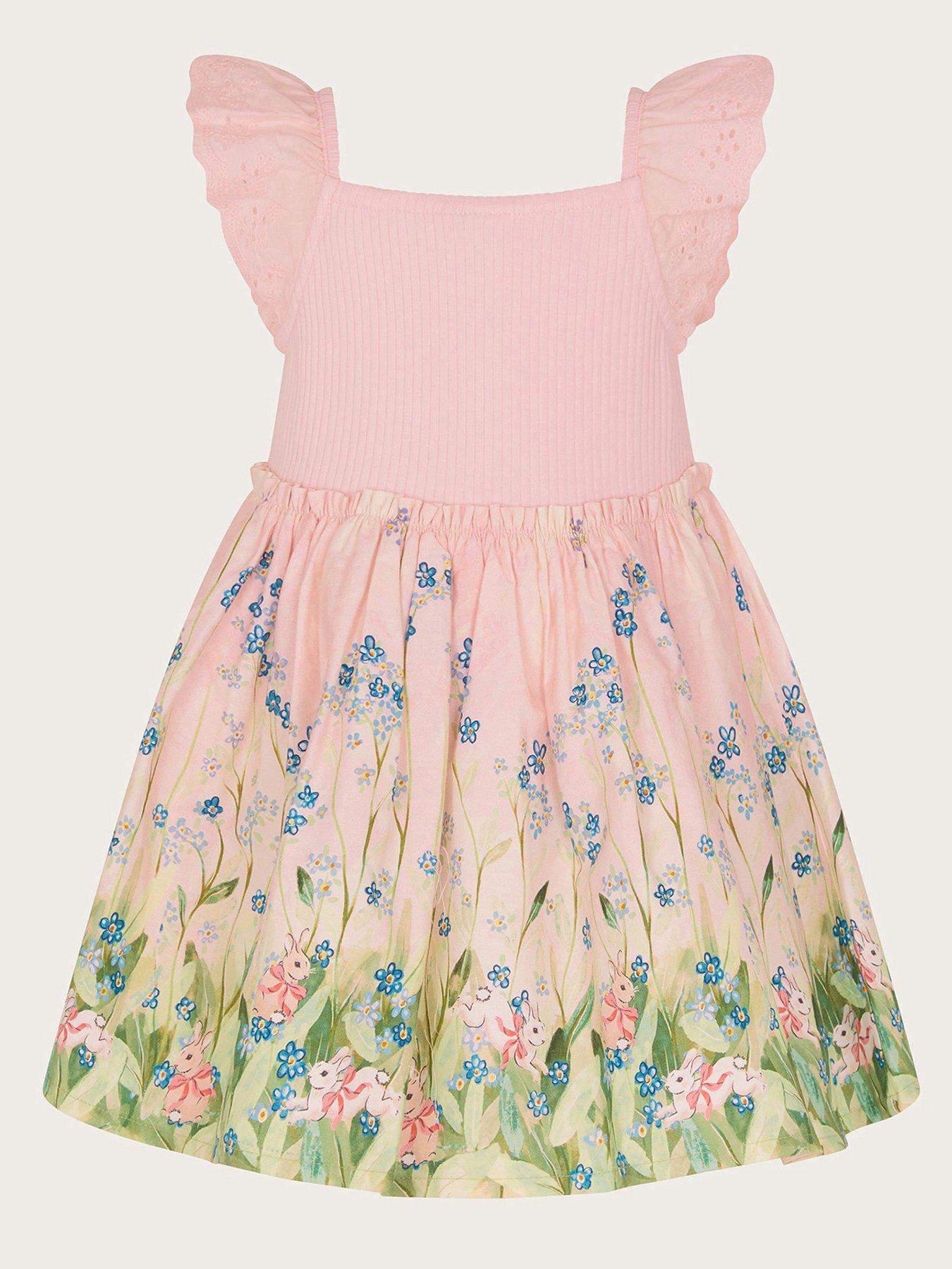  image of monsoon-baby-girls-bunny-scene-dress-pink