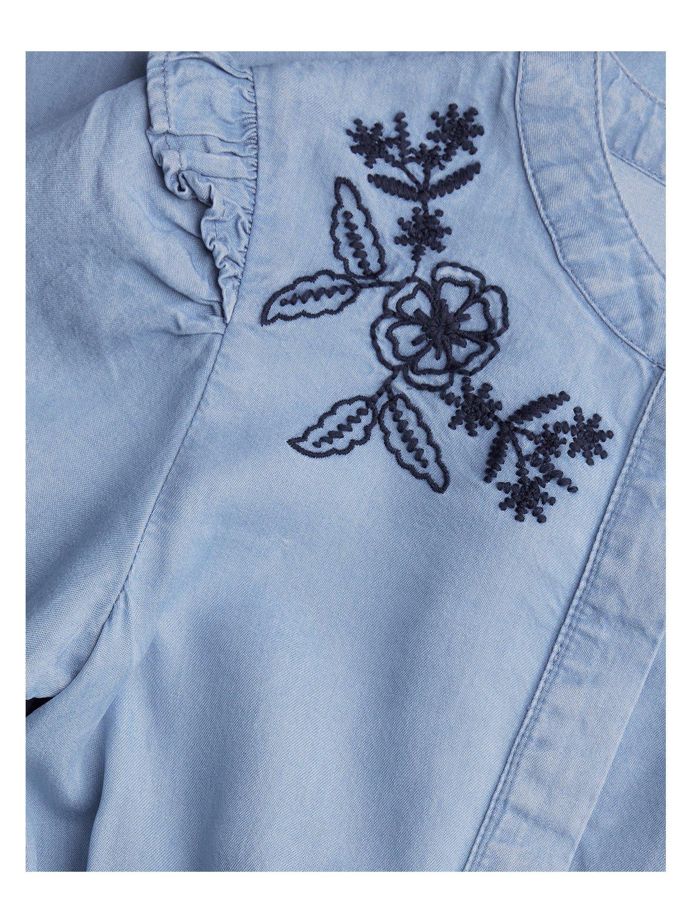  image of monsoon-girls-floral-embroidered-chambray-jumpsuit-blue