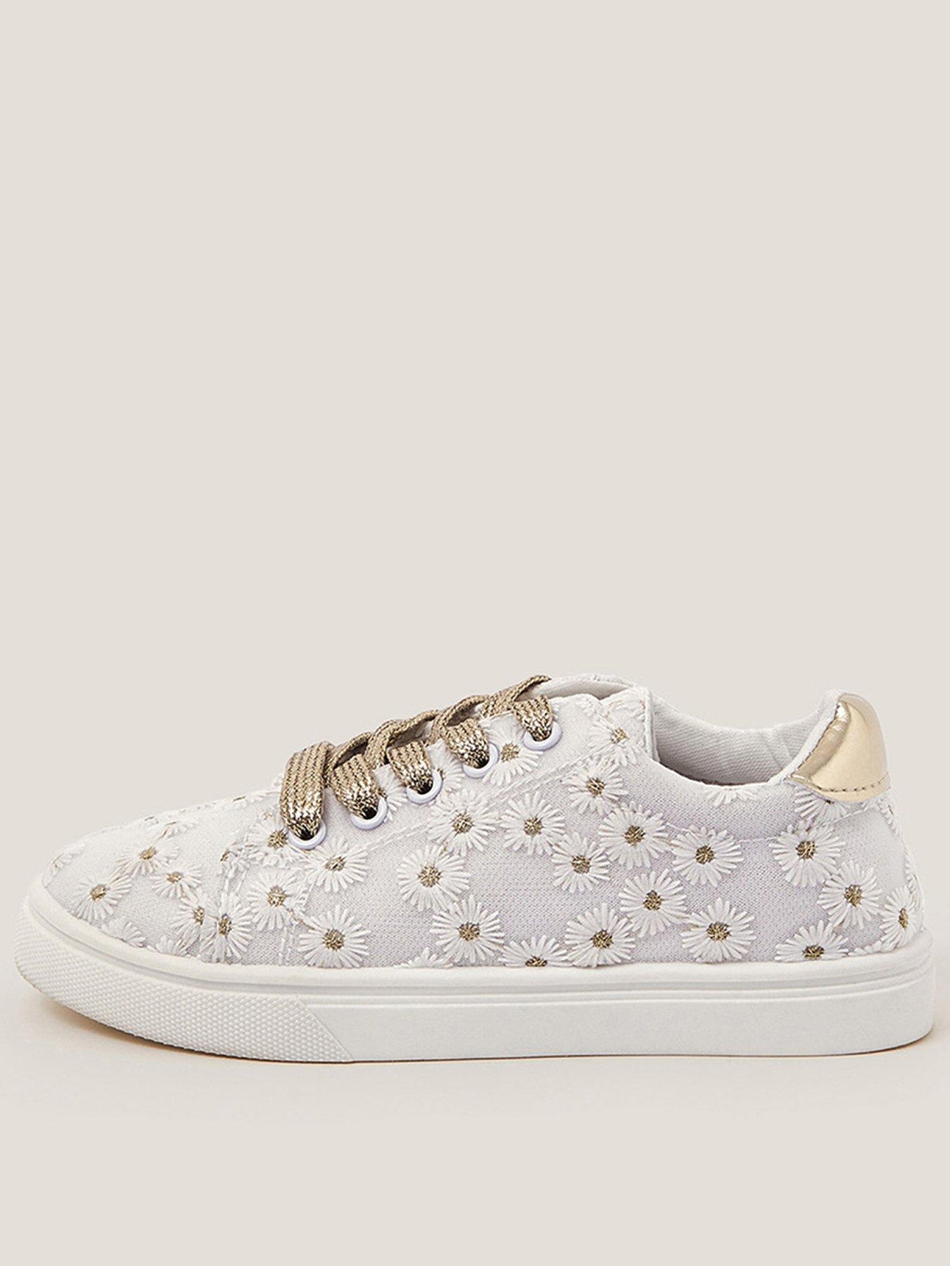 image of monsoon-girls-floral-embroidered-trainers-gold