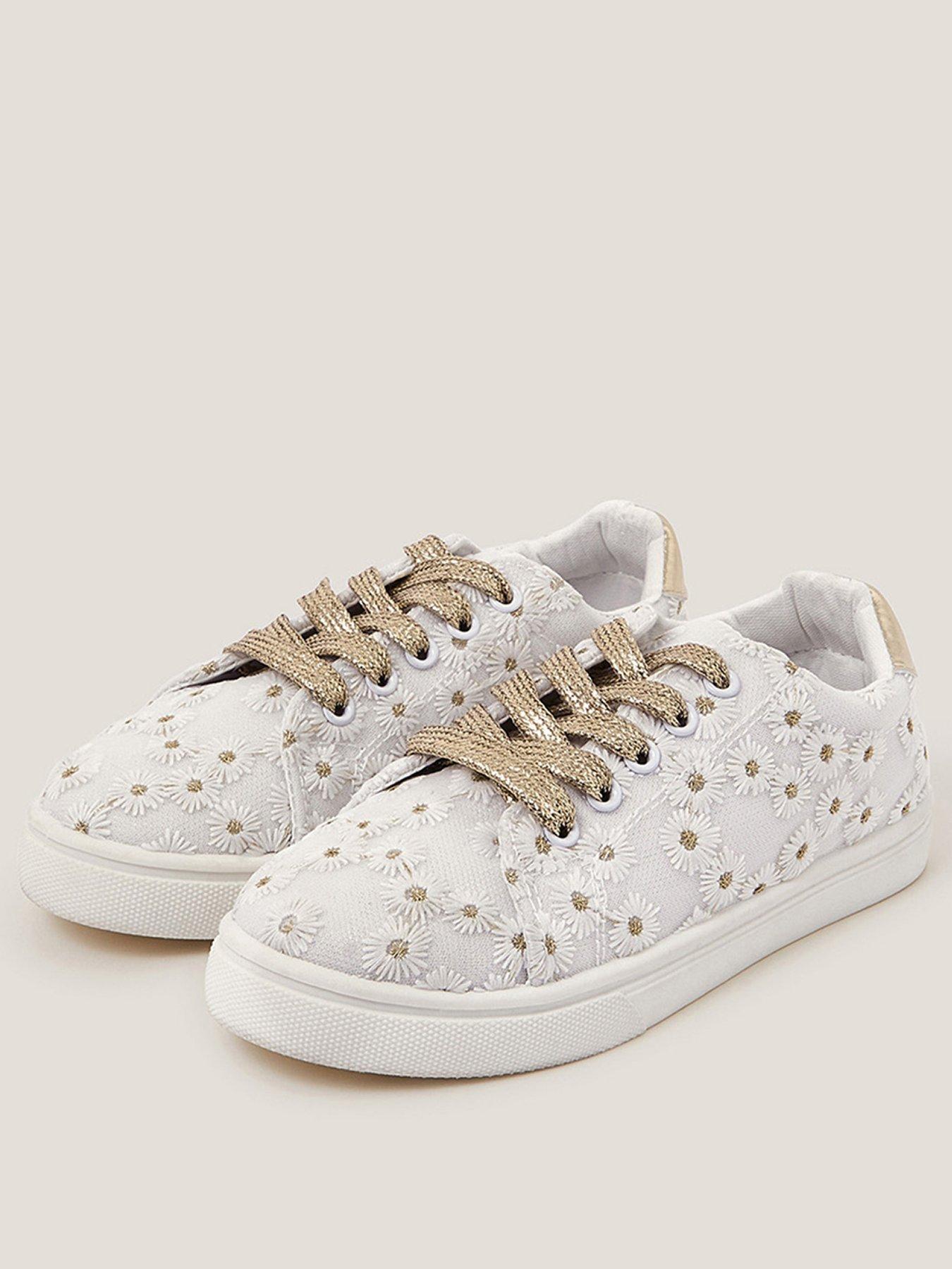  image of monsoon-girls-floral-embroidered-trainers-gold