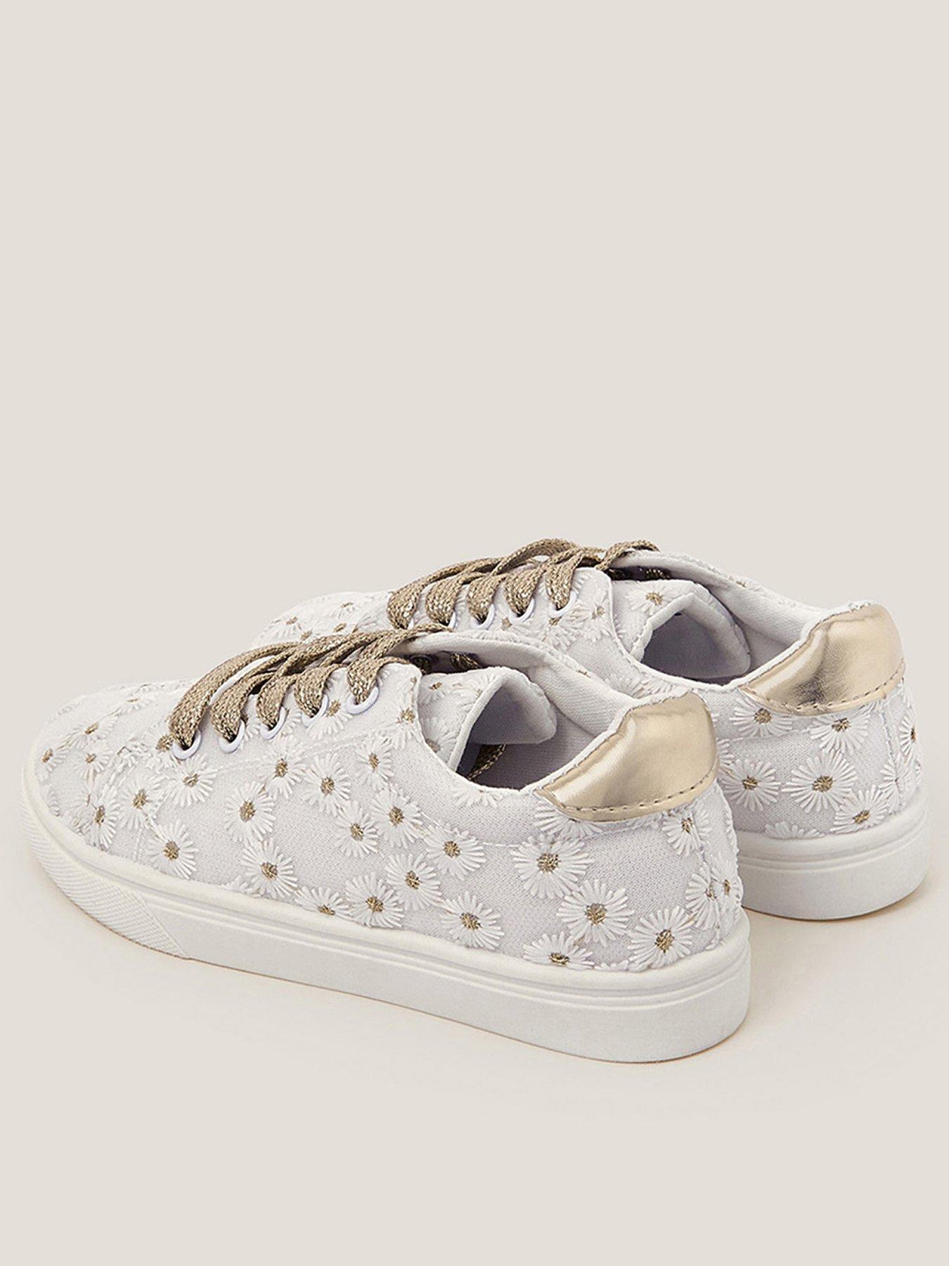  image of monsoon-girls-floral-embroidered-trainers-gold