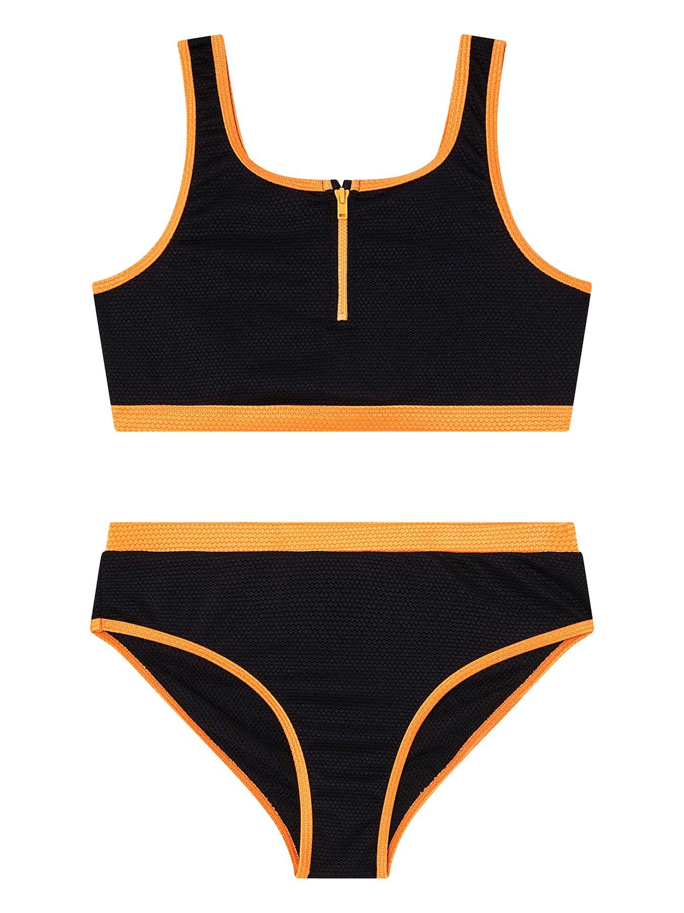 undefined Girls Sporty Bralette Bikini Set - Black/Orange