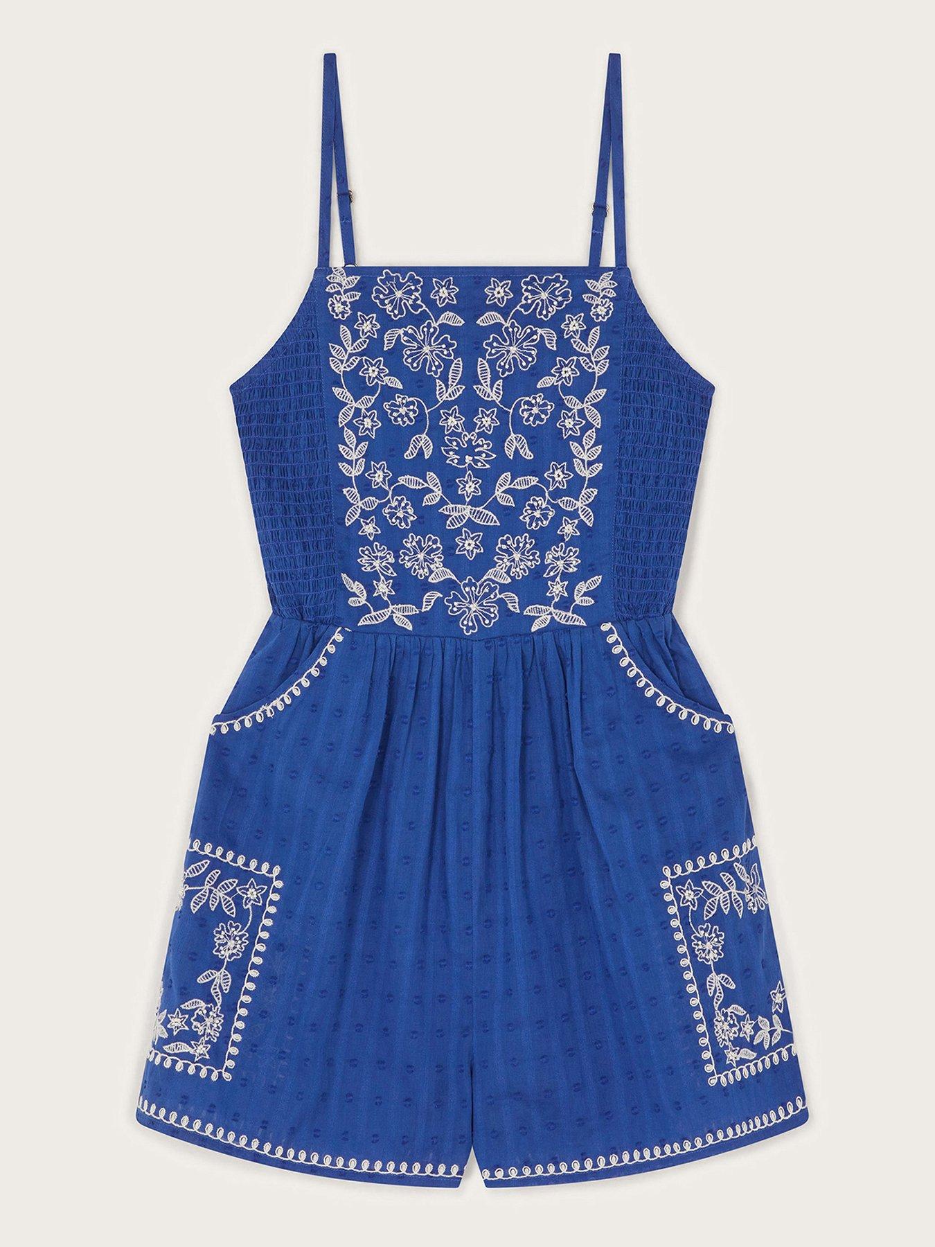  image of monsoon-girls-floral-embroidered-strappy-playsuit-blue