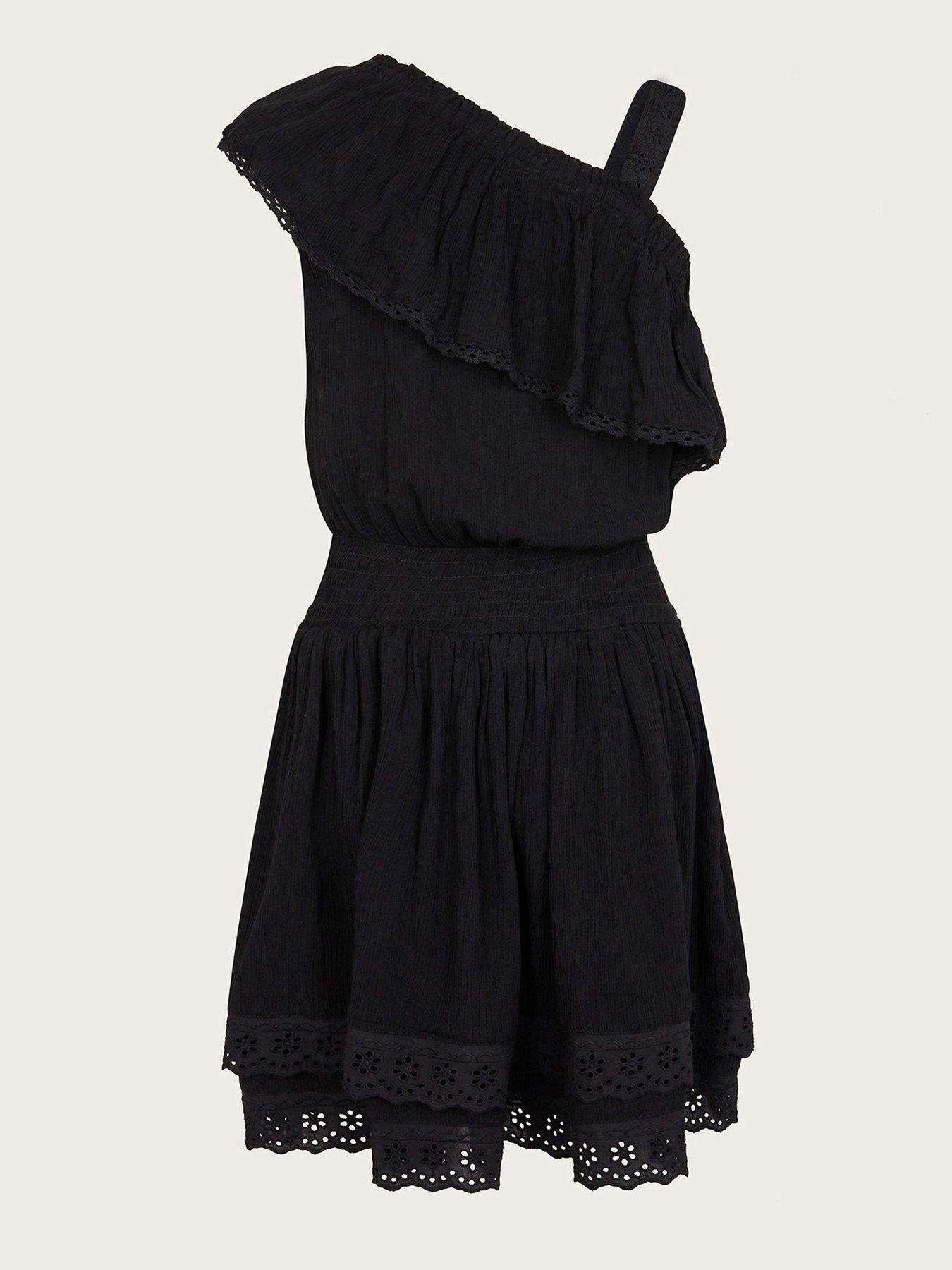  image of monsoon-girls-asymmetrical-broderie-frill-dress-black
