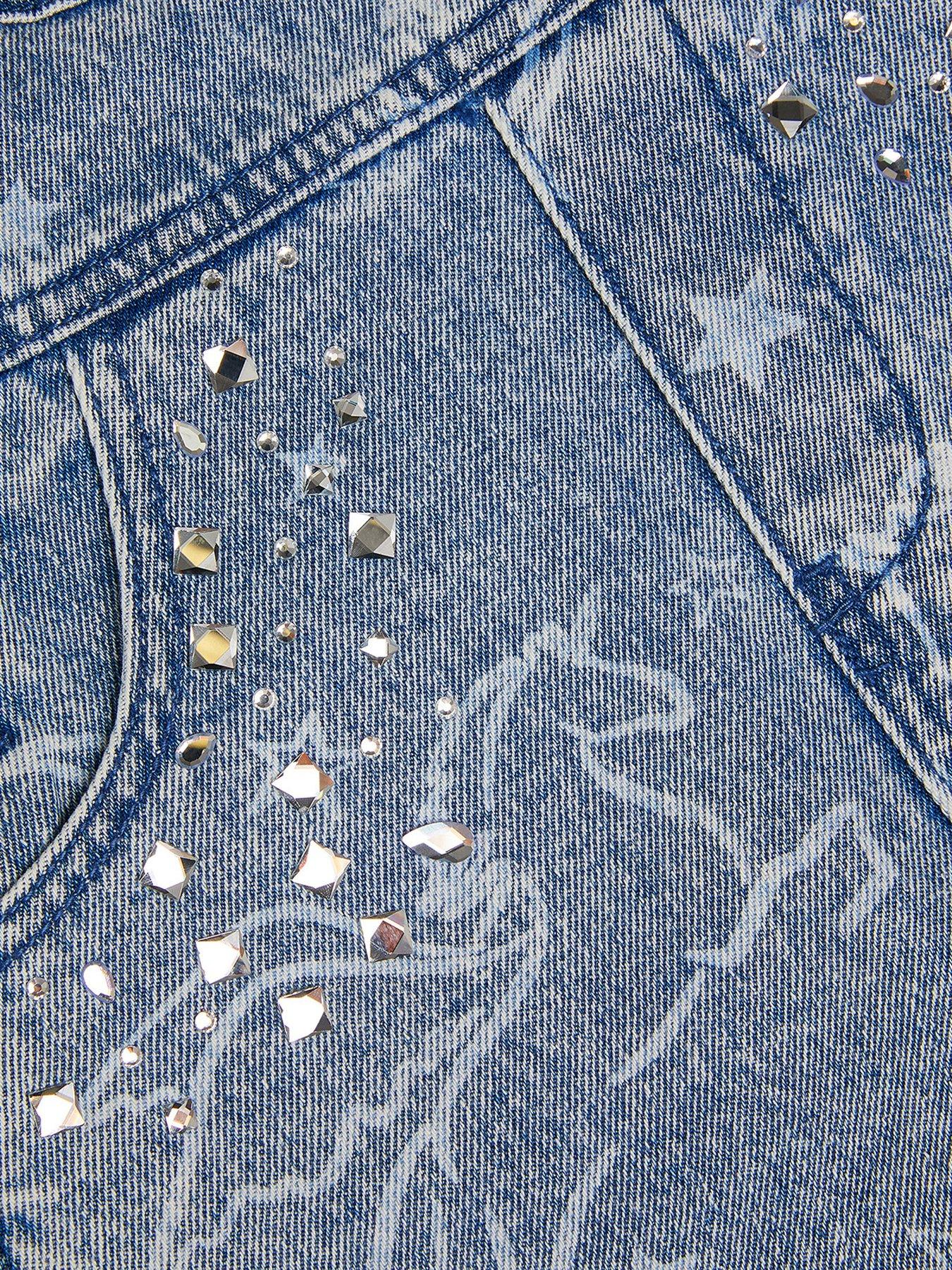  image of monsoon-girls-denim-unicorn-rhinestone-dungaree-shorts-blue